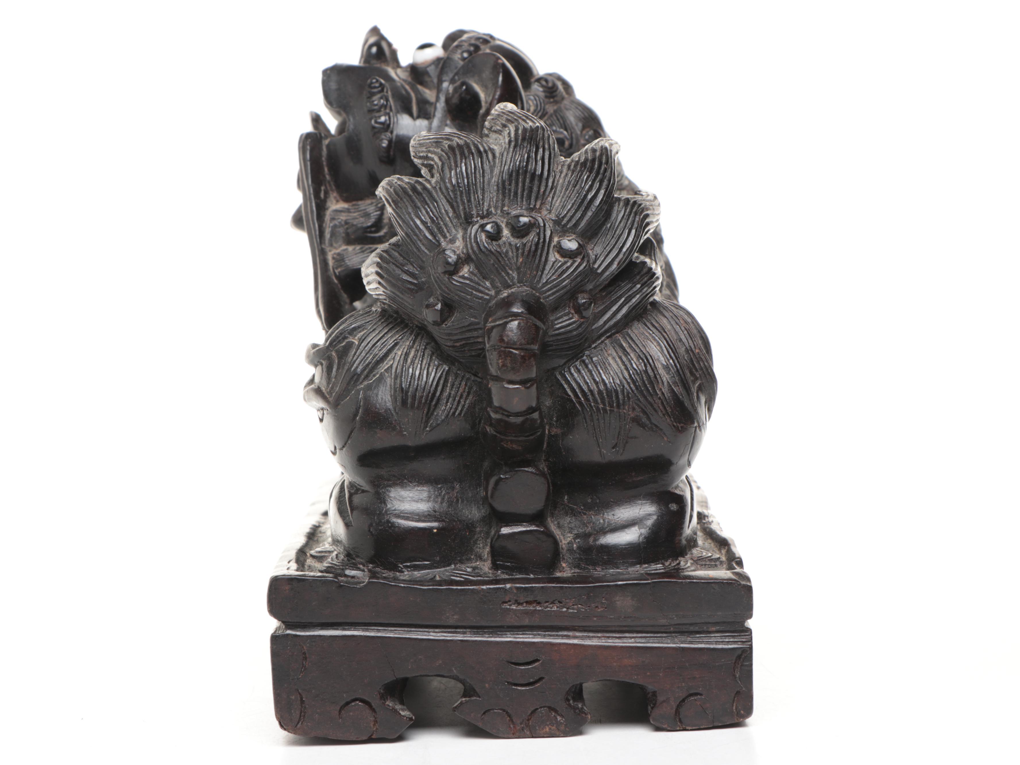 Chinese Carved Wood Guardian Lion, Mid to Late 20th Century