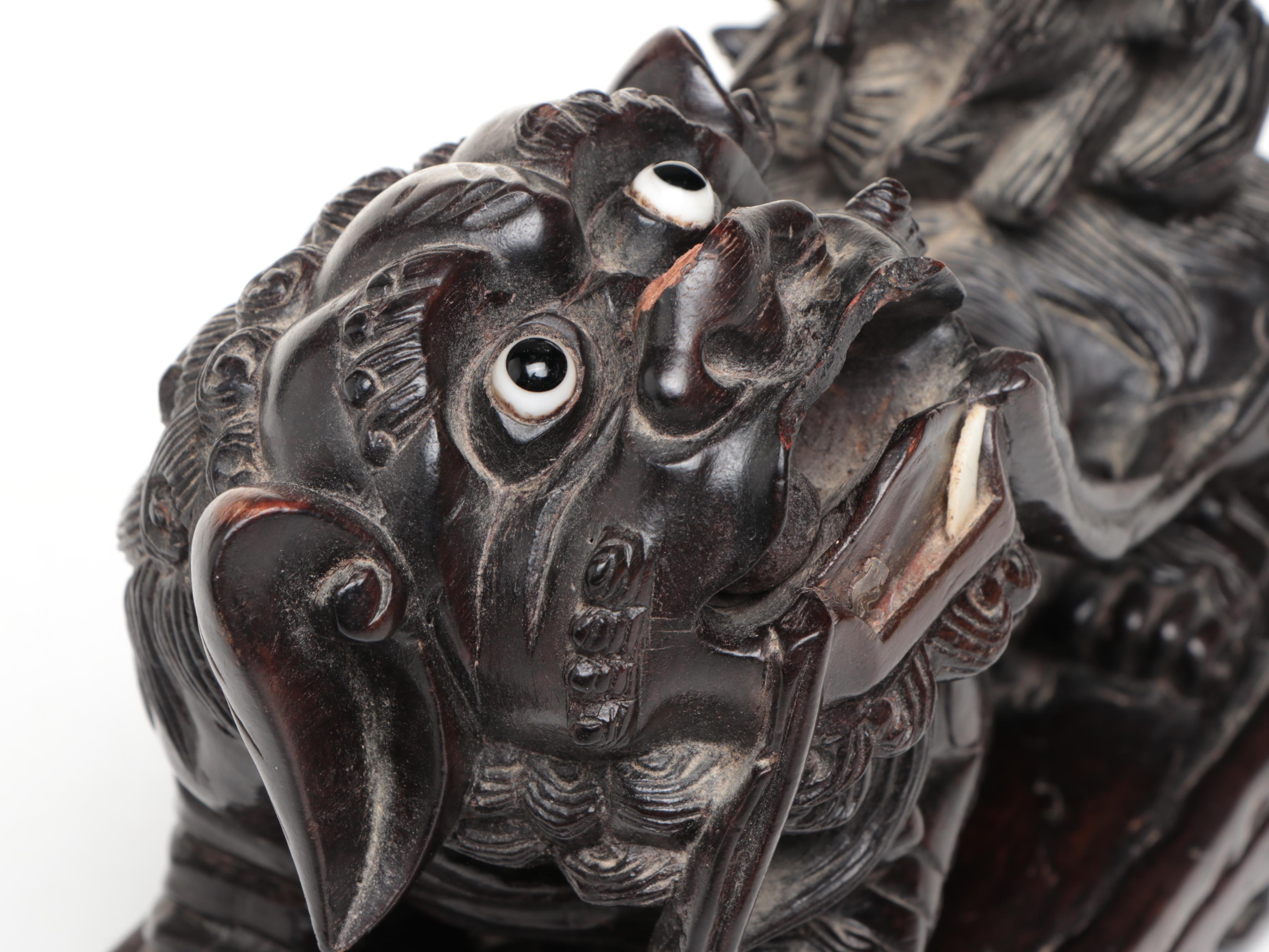 Chinese Carved Wood Guardian Lion, Mid to Late 20th Century