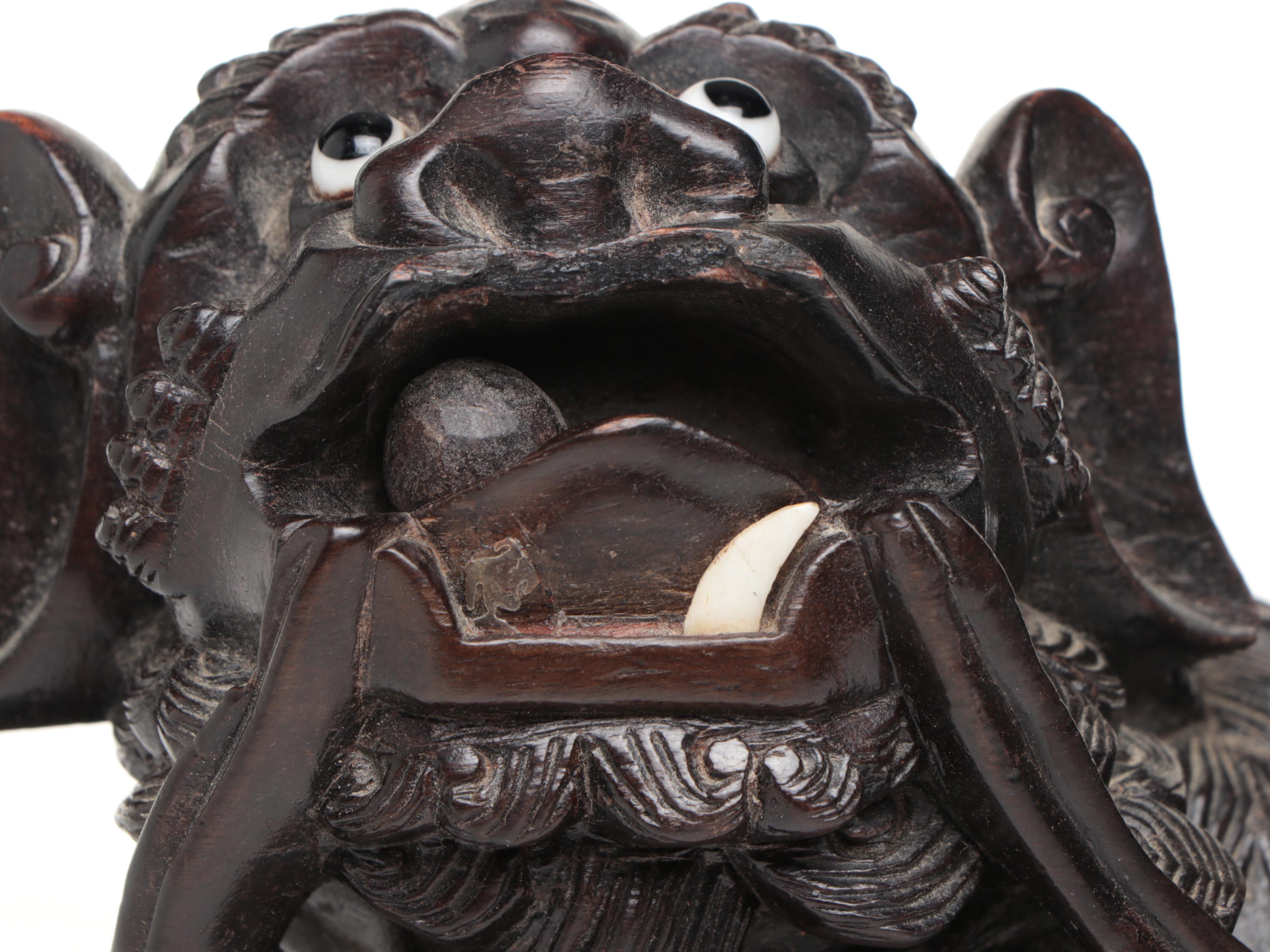 Chinese Carved Wood Guardian Lion, Mid to Late 20th Century