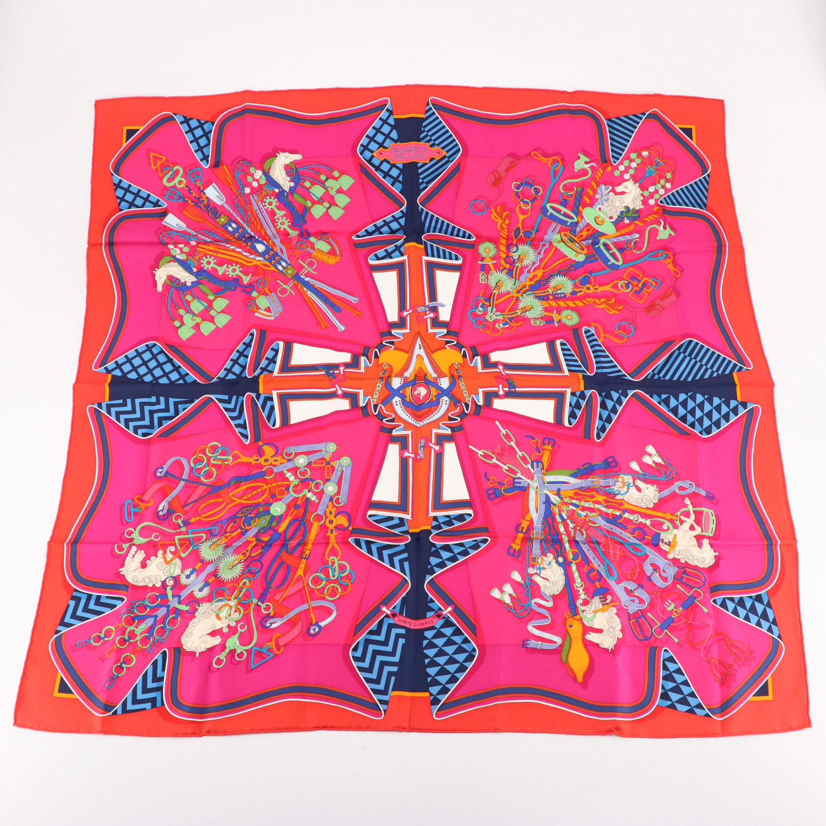 Hermès "Bouquets Sellier" Silk Twill Scarf 90