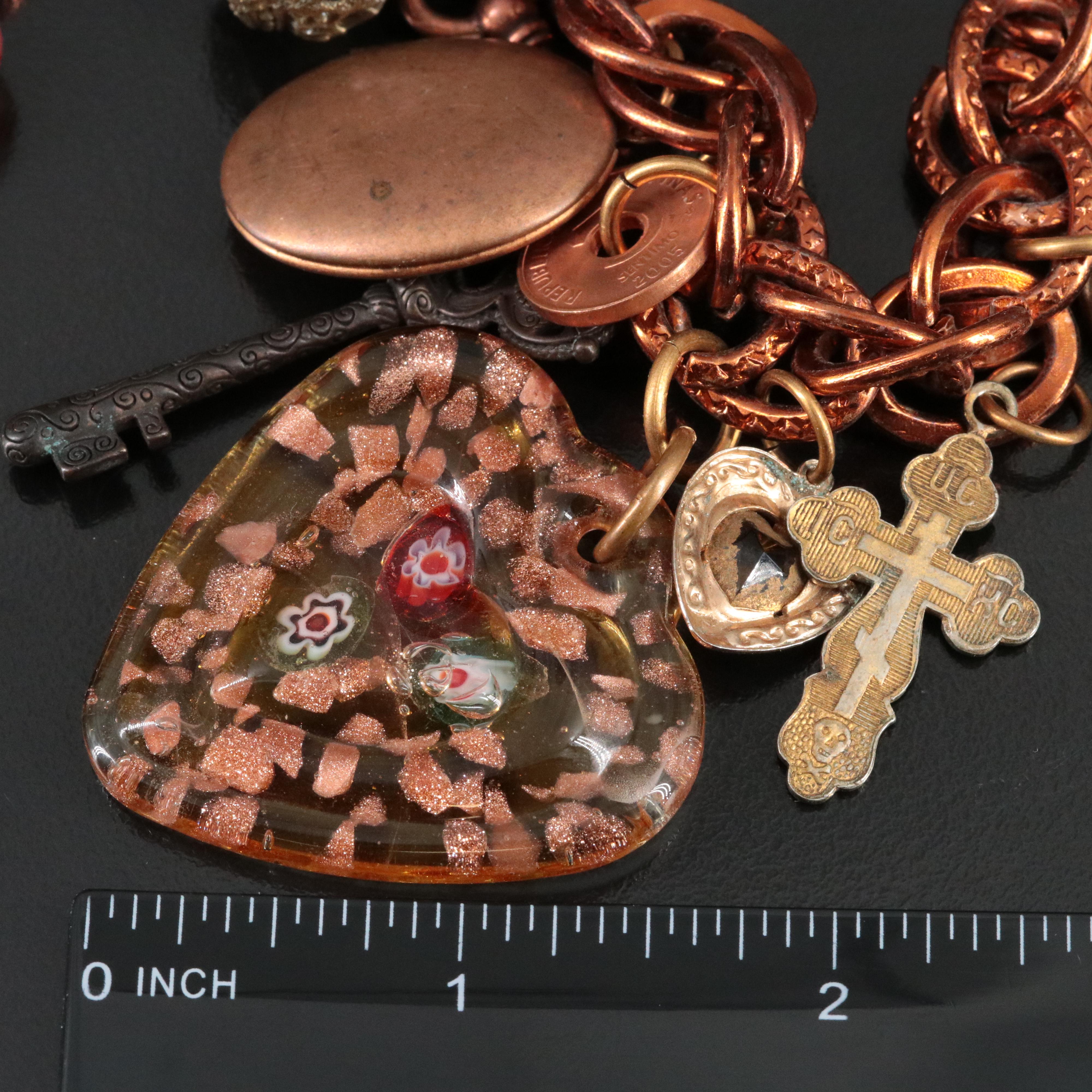 Vintage Heart Charm Necklaces Including Amber and Chalcedony