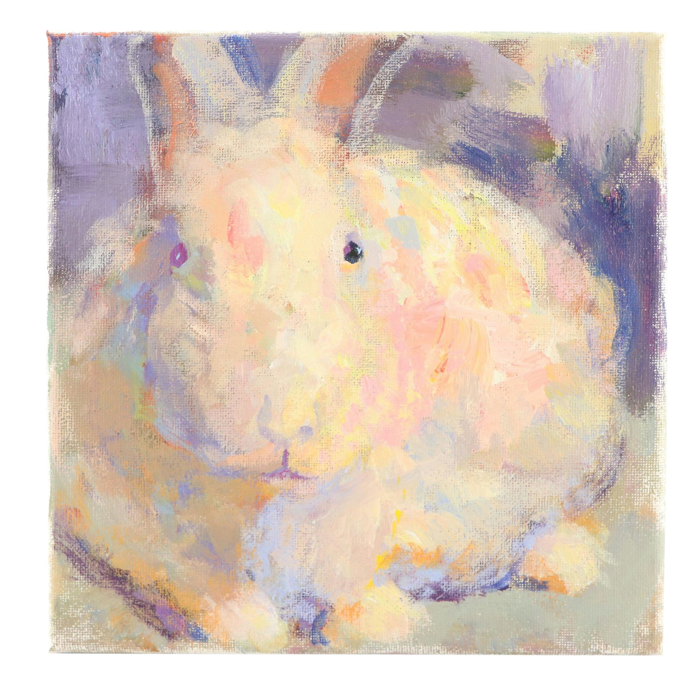 Elle Raines Stylized Acrylic Painting "Bunny," 21st Century