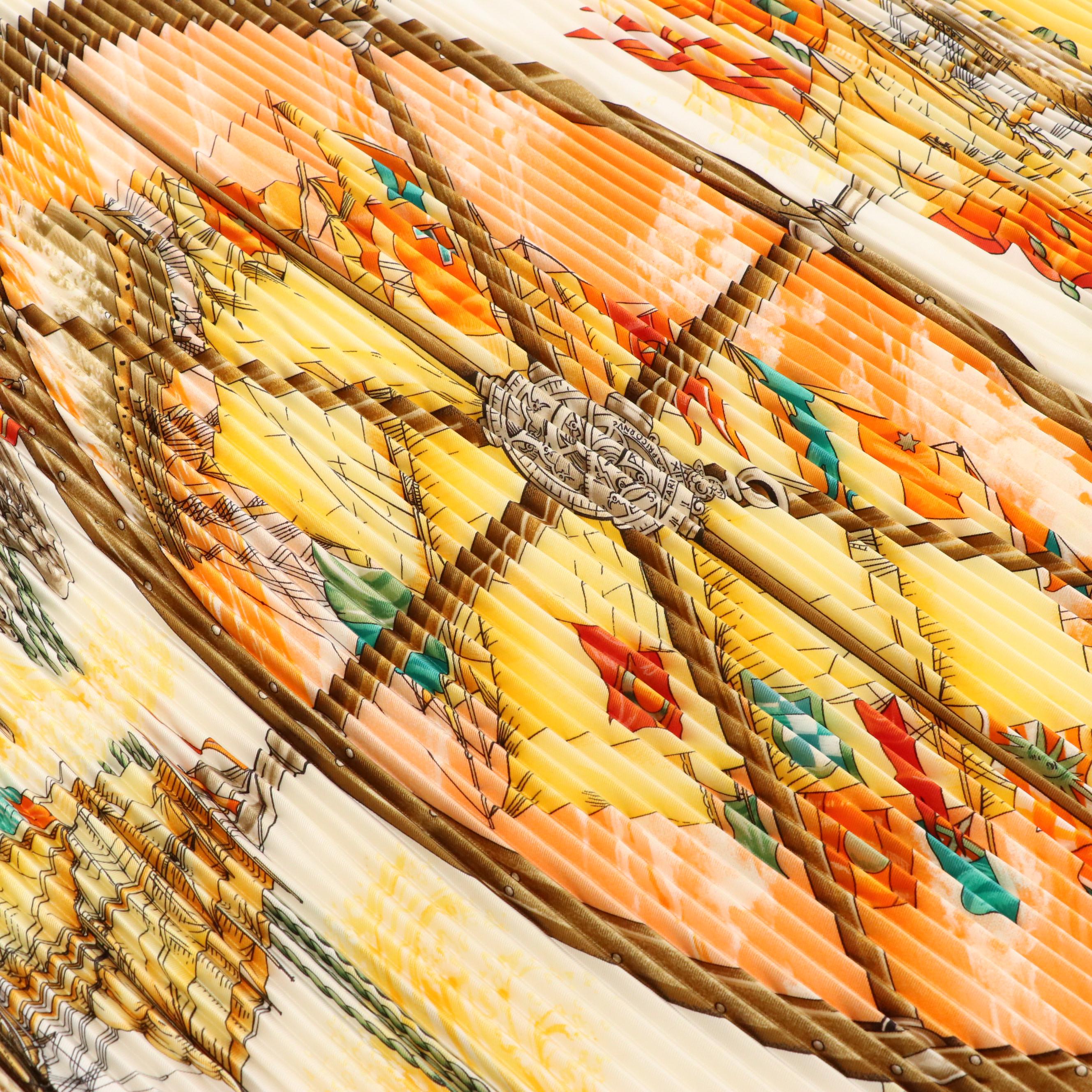 Hermès "Vive le Vent" Plissé Scarf 90 in Silk Twill with Box and Booklet