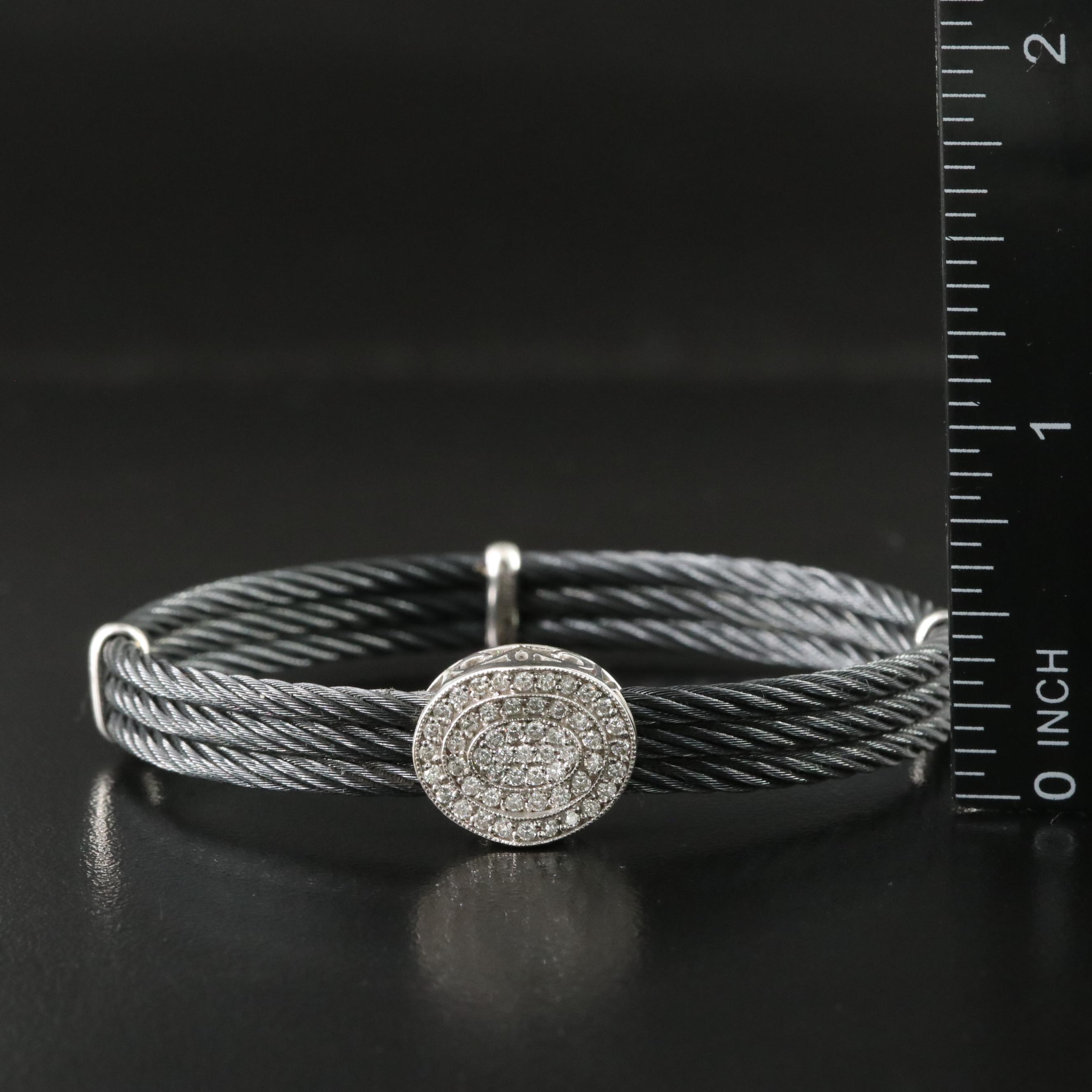 Alor Oval 0.44 CTW Diamond Steel Cable Bracelet with 18K Stations