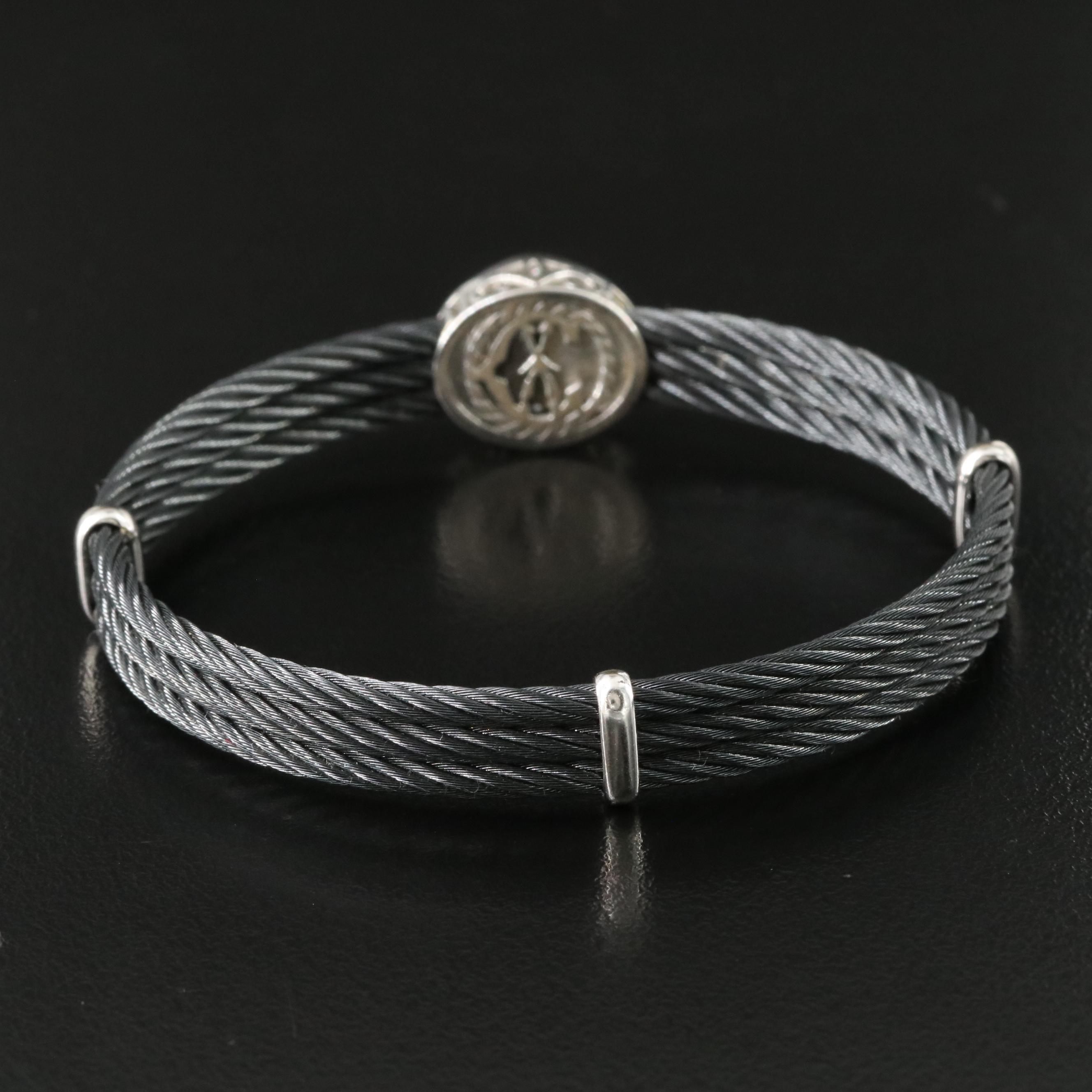 Alor Oval 0.44 CTW Diamond Steel Cable Bracelet with 18K Stations