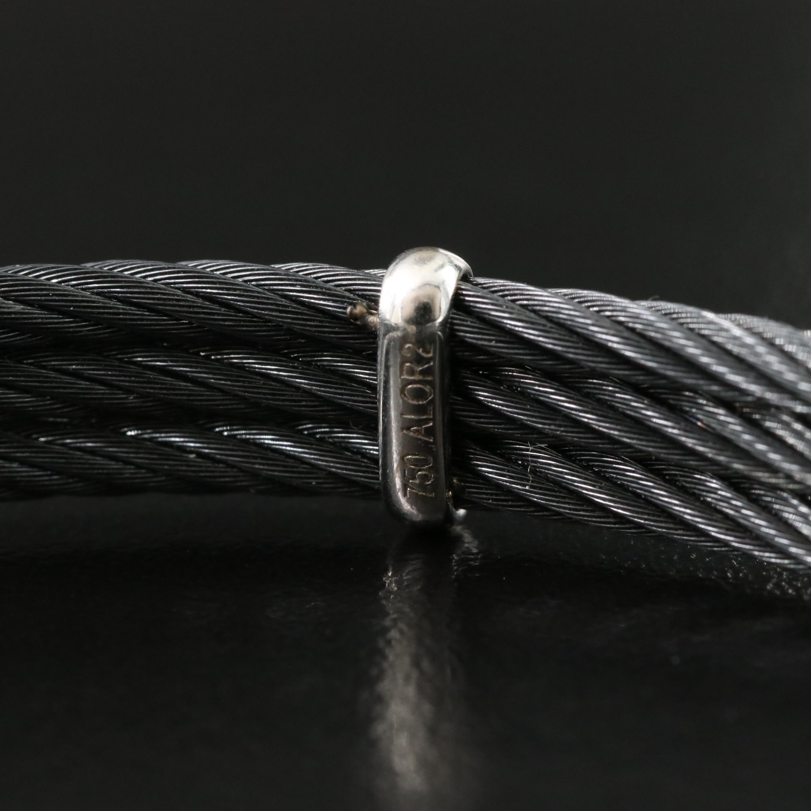 Alor Oval 0.44 CTW Diamond Steel Cable Bracelet with 18K Stations