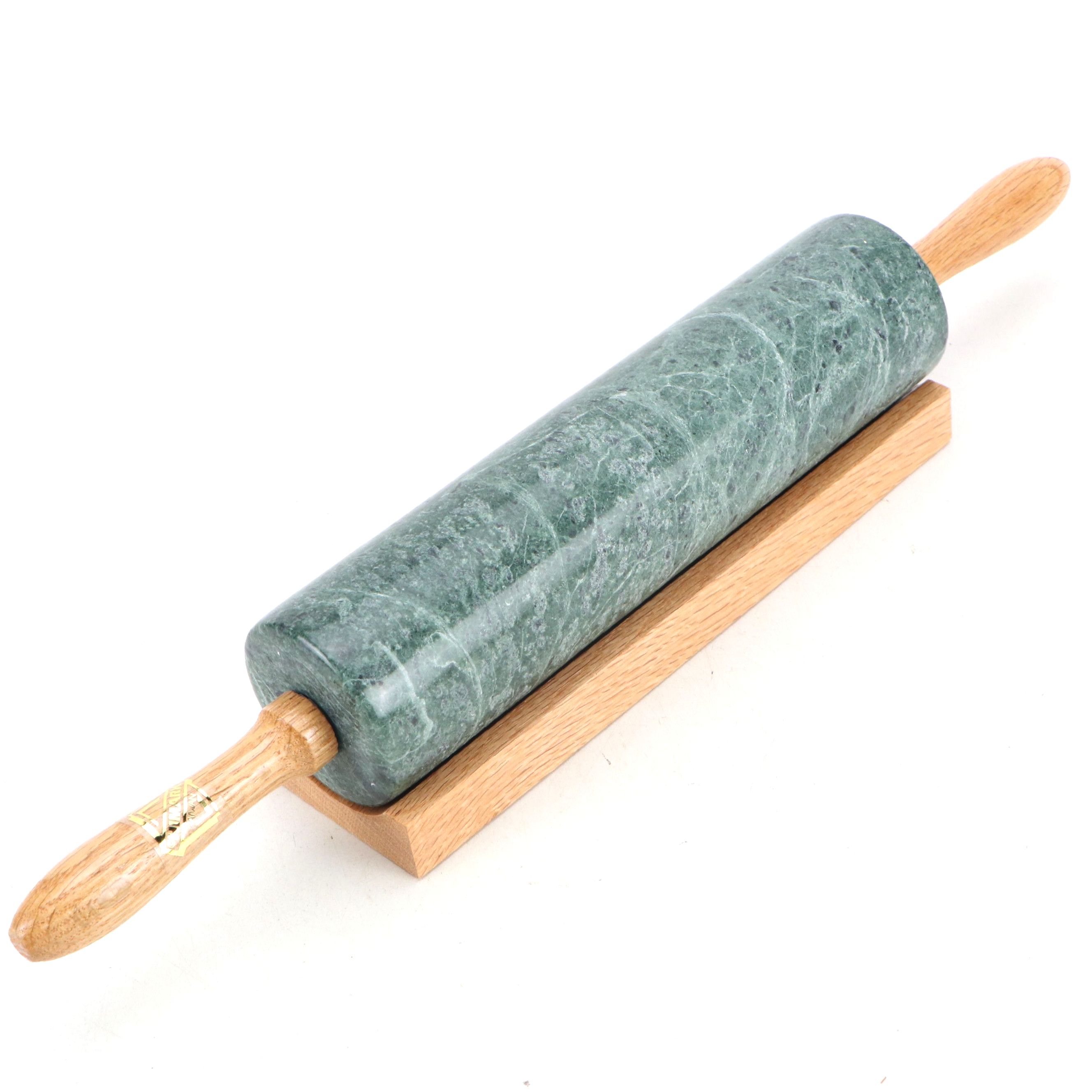 Himark Green Marble and Wood Rolling Pin with Stand