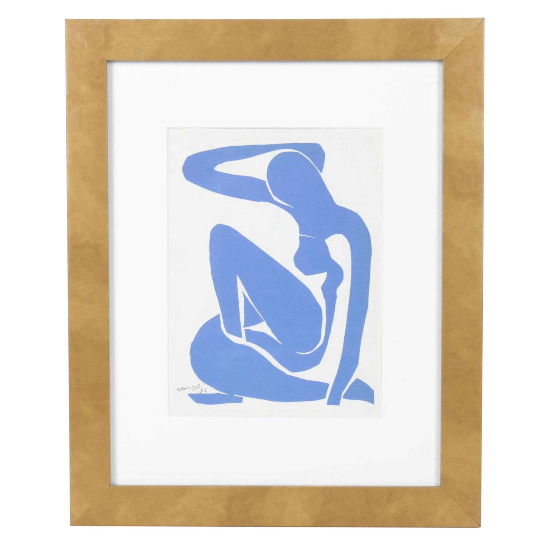 Color Lithograph After Henri Matisse Cut-Out "Blue Nude"