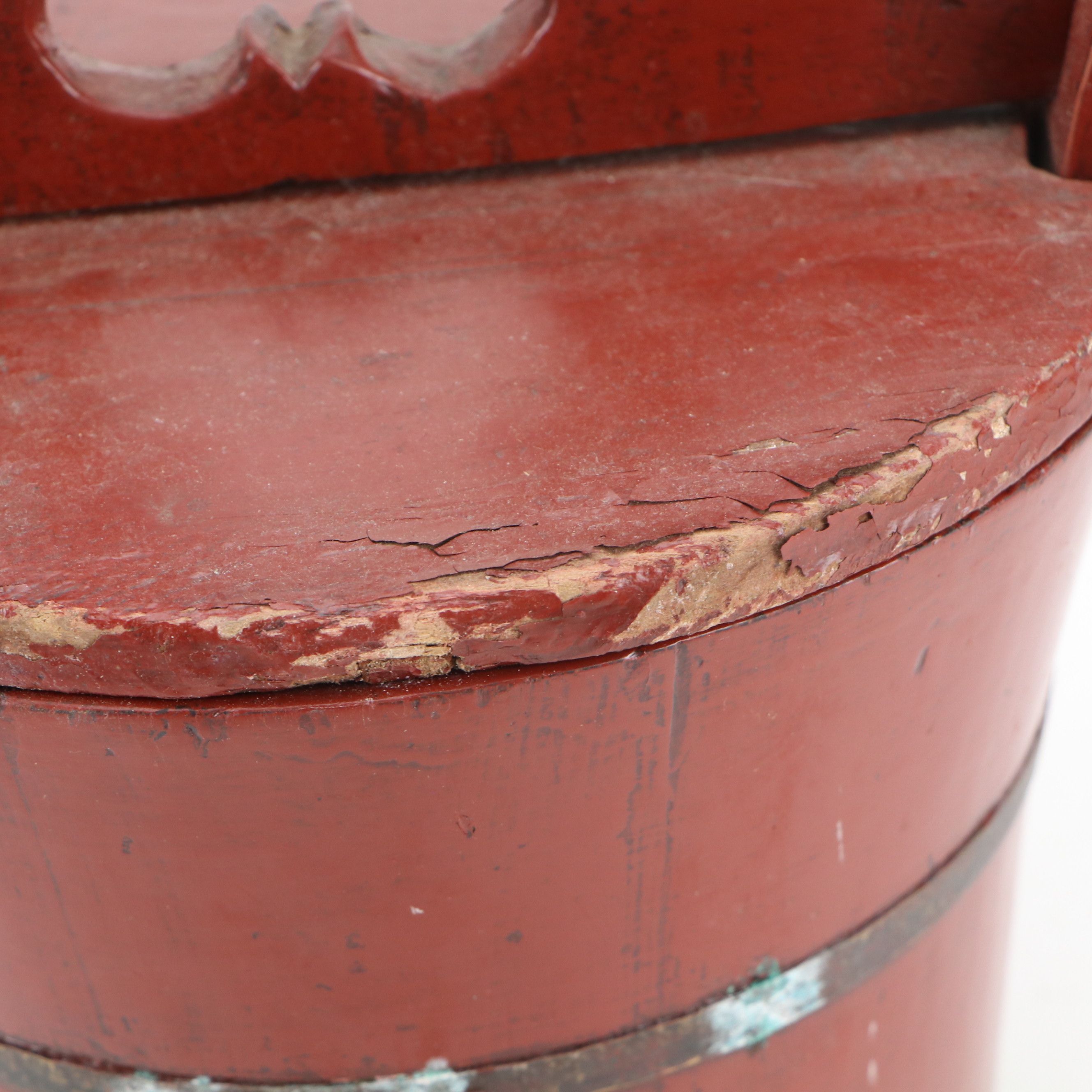 Chinese Lacquered Wood Storage Bucket with Lid and Yoke Bracket