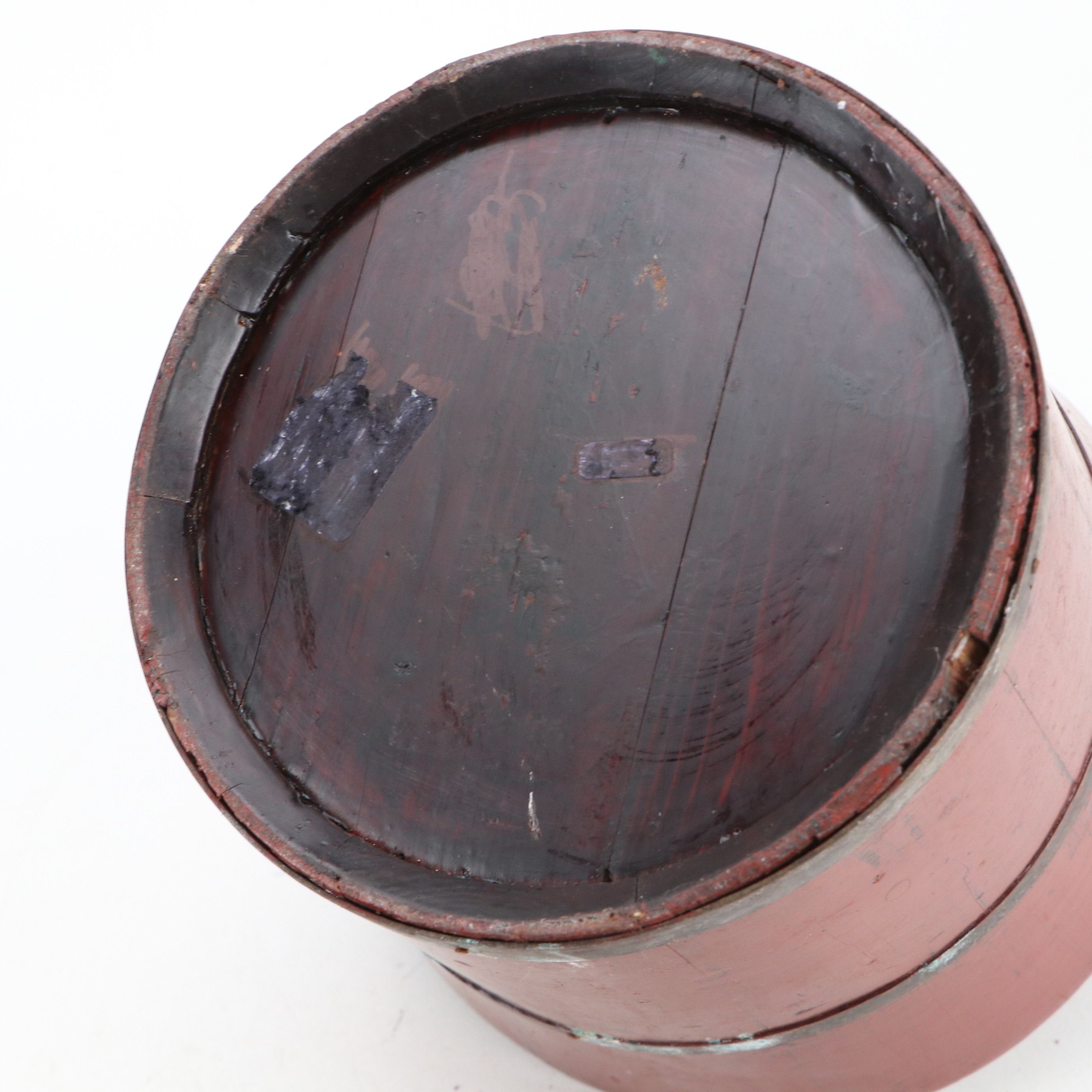 Chinese Lacquered Wood Storage Bucket with Lid and Yoke Bracket