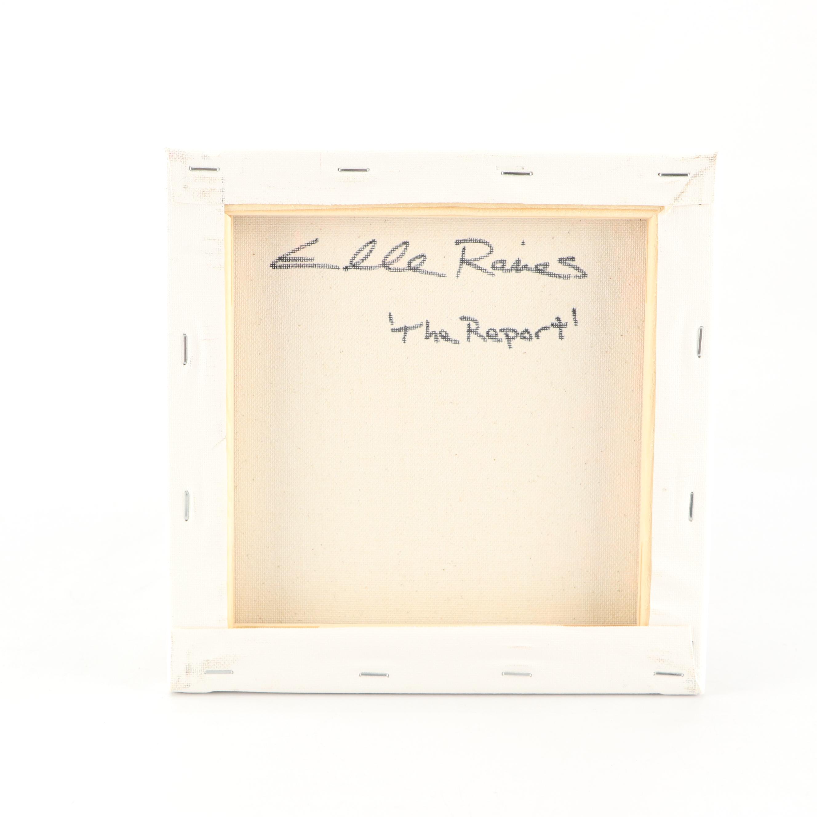 Elle Raines Stylized Acrylic Painting of Two Wolves "The Report," 21st Century