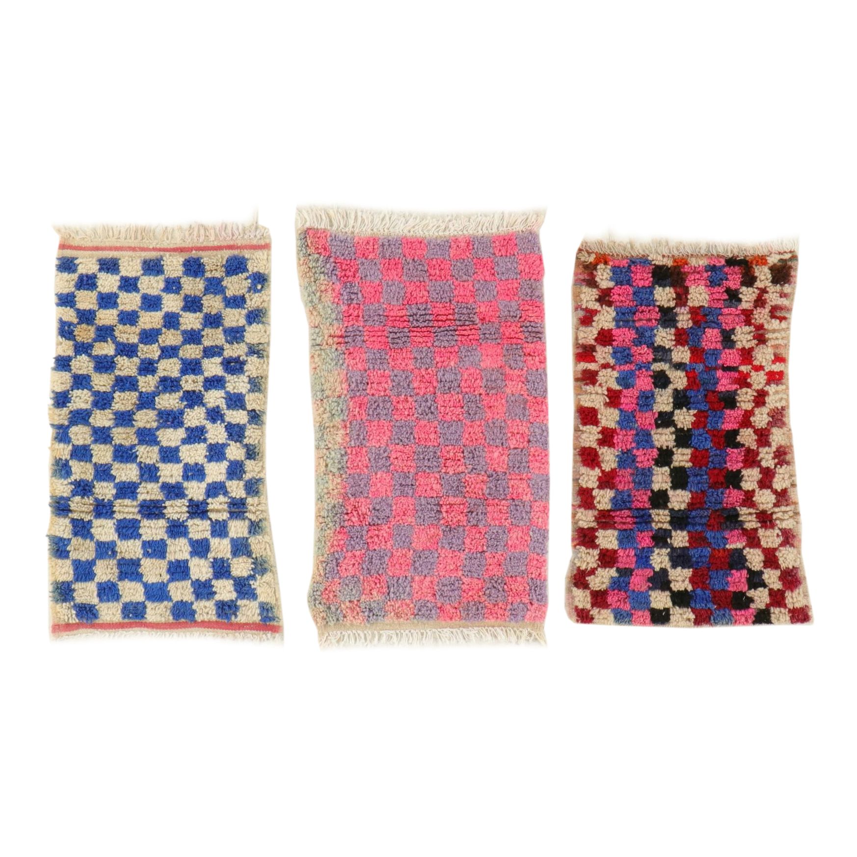 Hand-Knotted & Checkered Moroccan Berber Accent Rugs