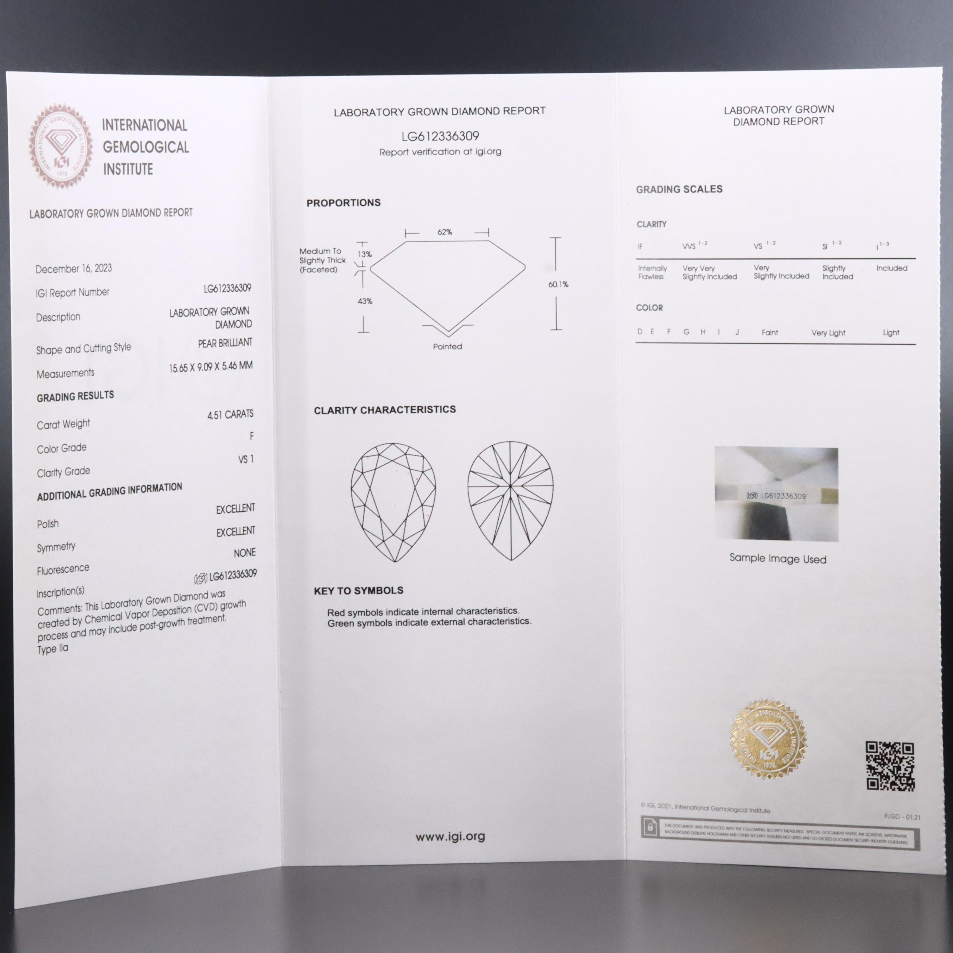 14K 4.51 CT Lab Grown Diamond Pendant Necklace with IGI Report