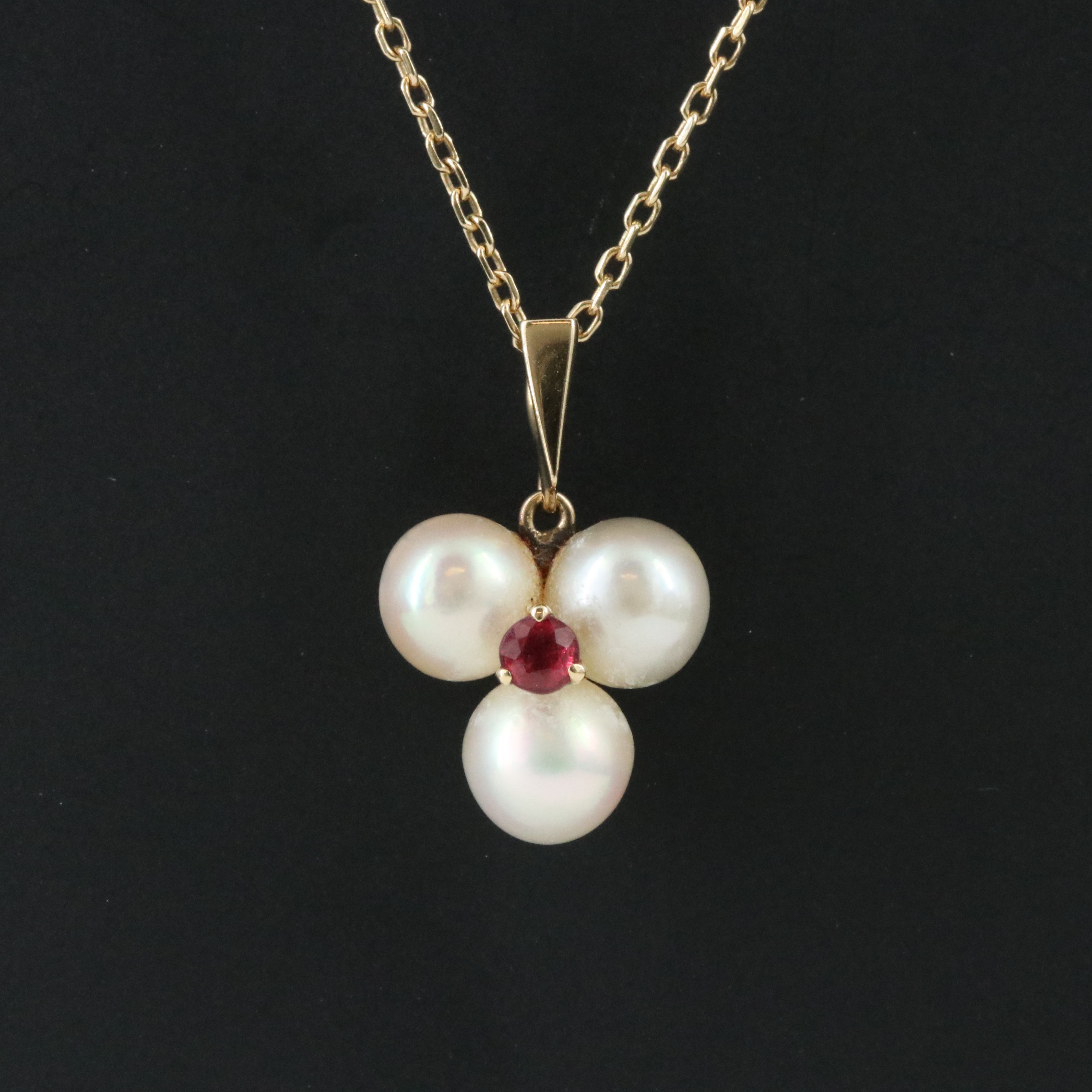 Mikimoto 14K Pearl and Ruby Trinity Pendant Necklace