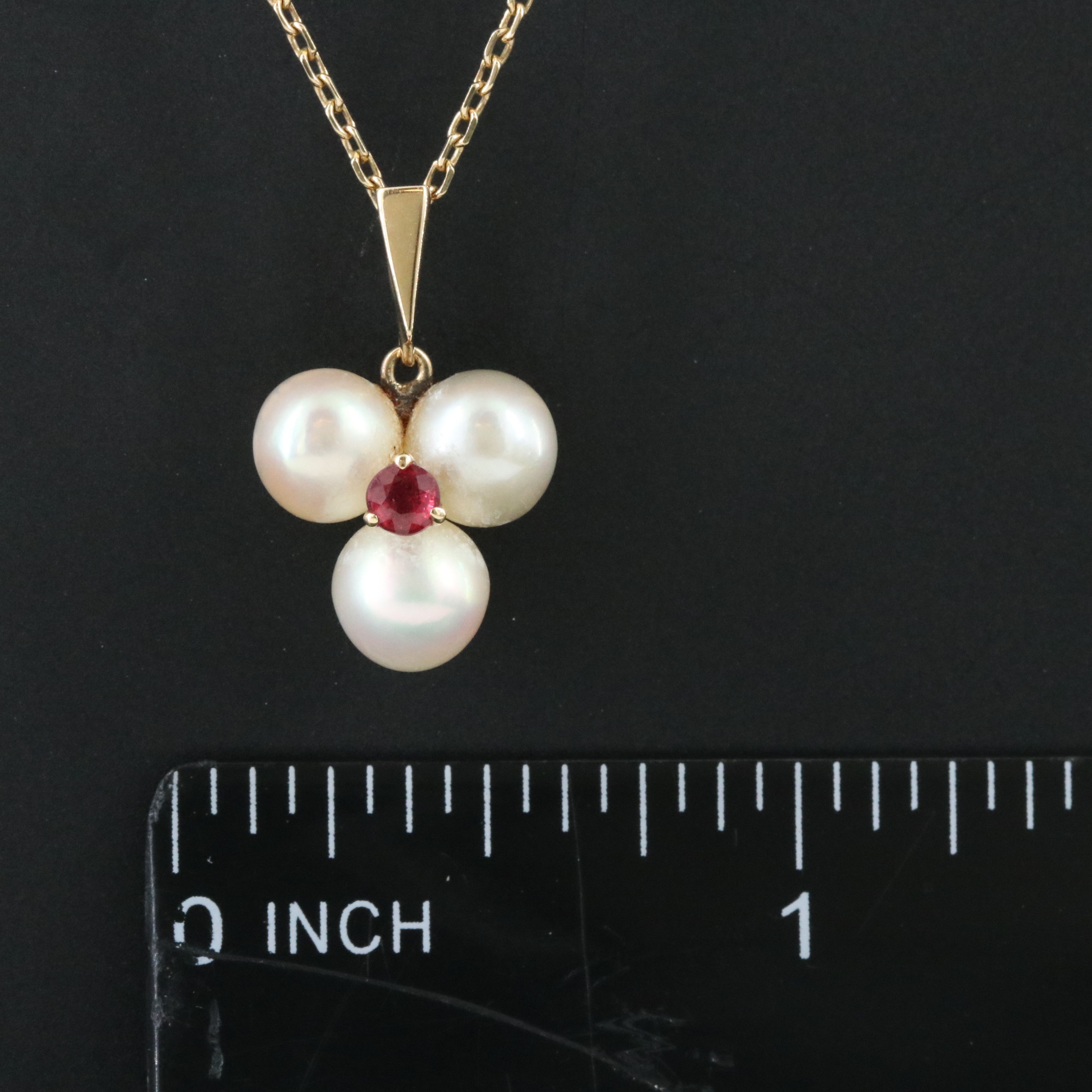 Mikimoto 14K Pearl and Ruby Trinity Pendant Necklace