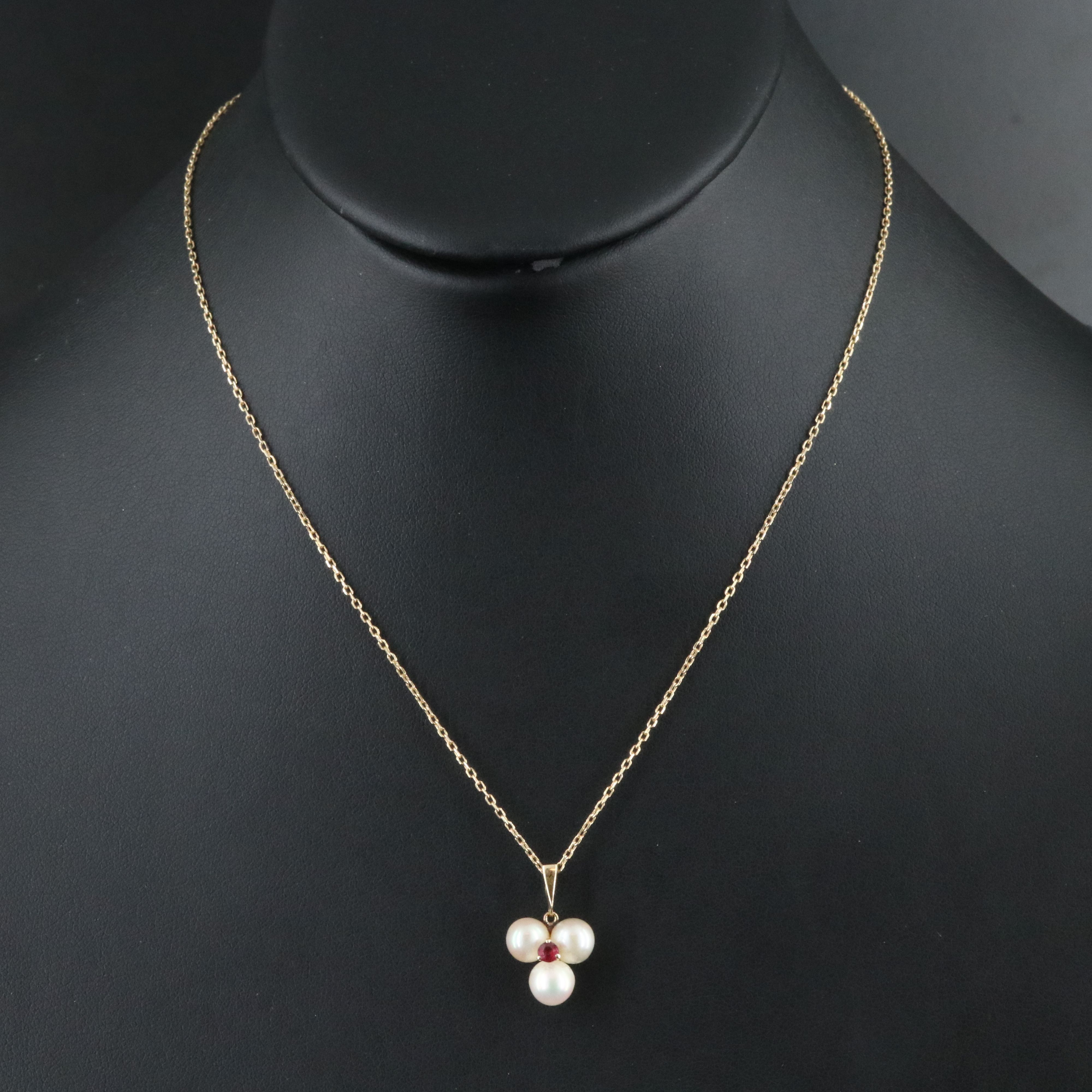 Mikimoto 14K Pearl and Ruby Trinity Pendant Necklace