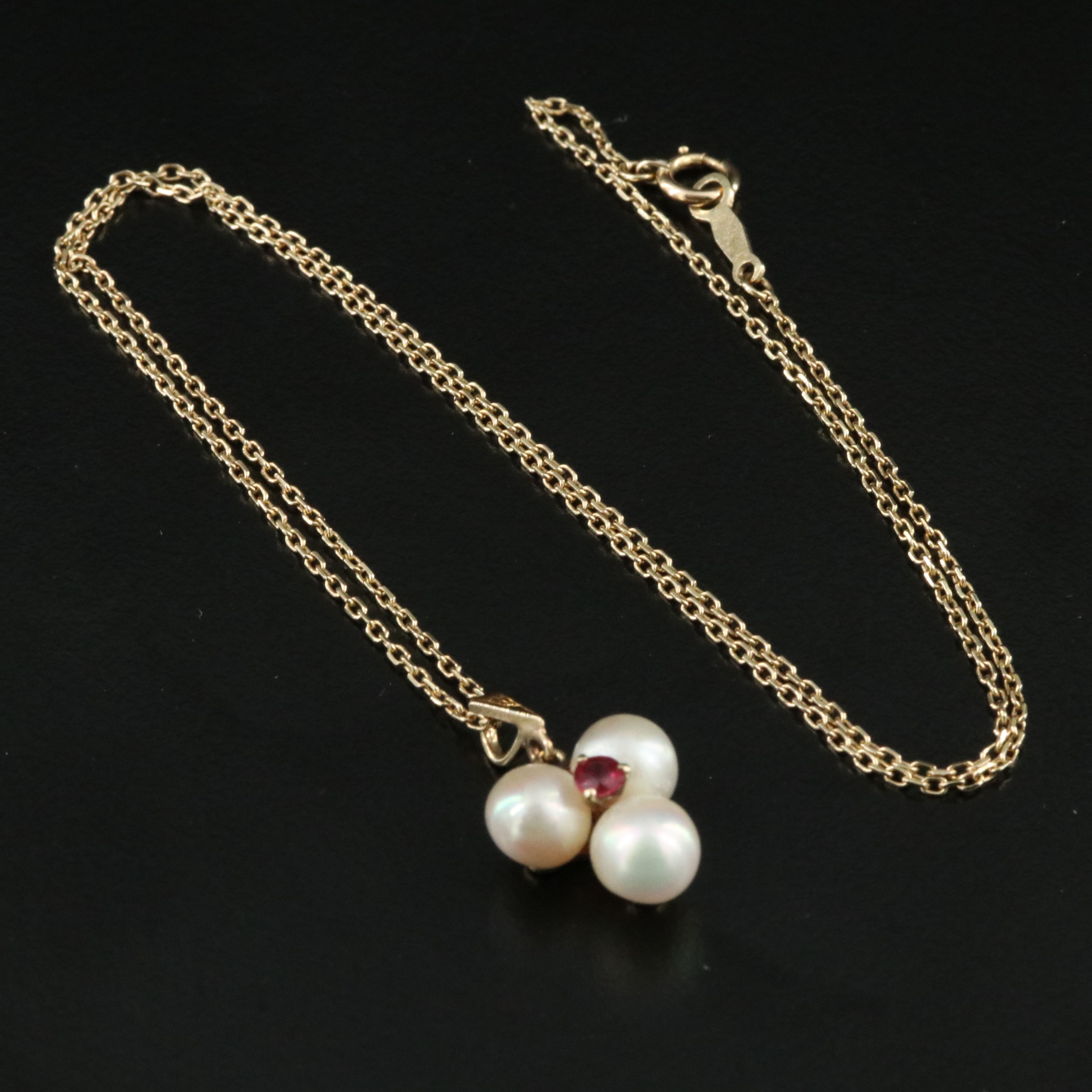 Mikimoto 14K Pearl and Ruby Trinity Pendant Necklace