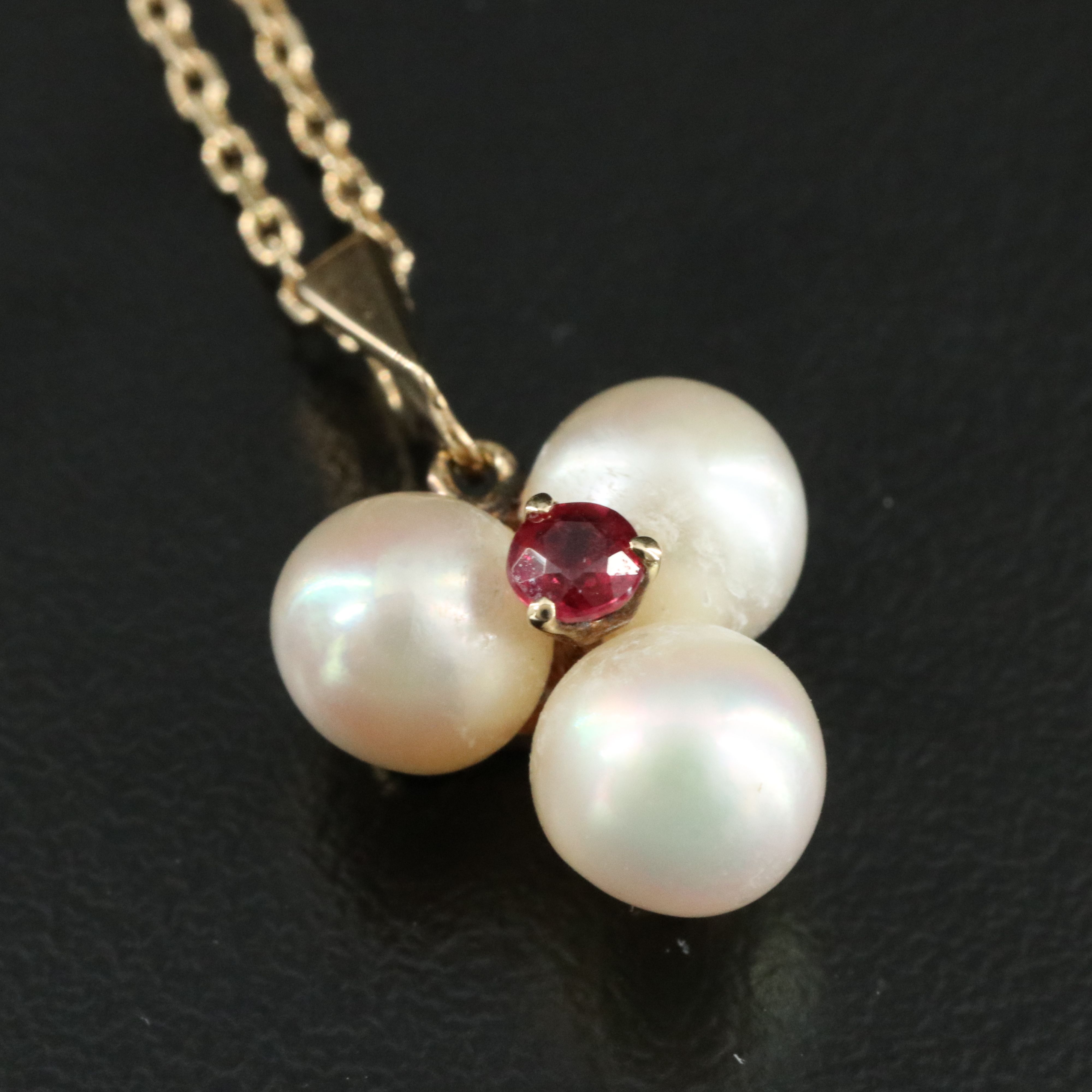 Mikimoto 14K Pearl and Ruby Trinity Pendant Necklace