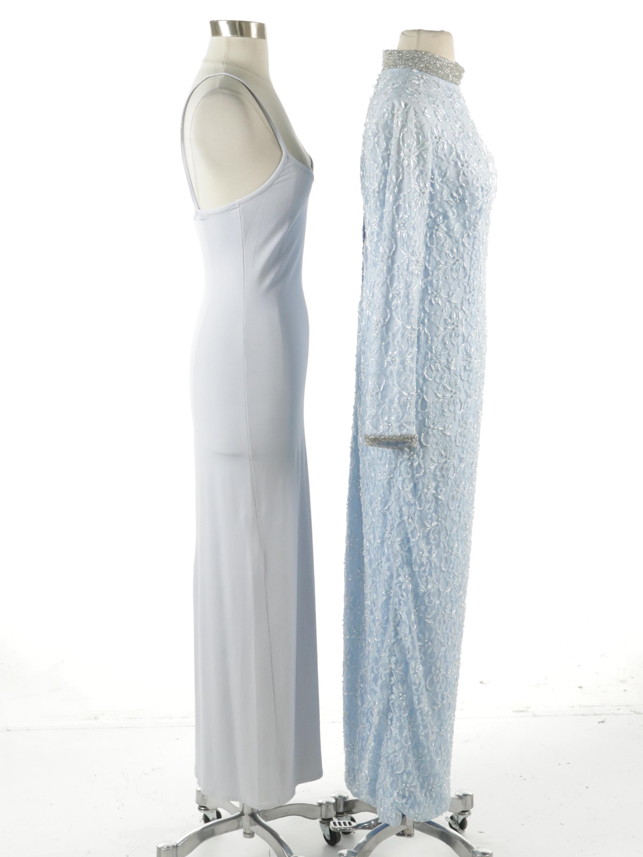 Michel Stephén Jersey Slip Dress and Jean Paton Beaded Lace Column Gown