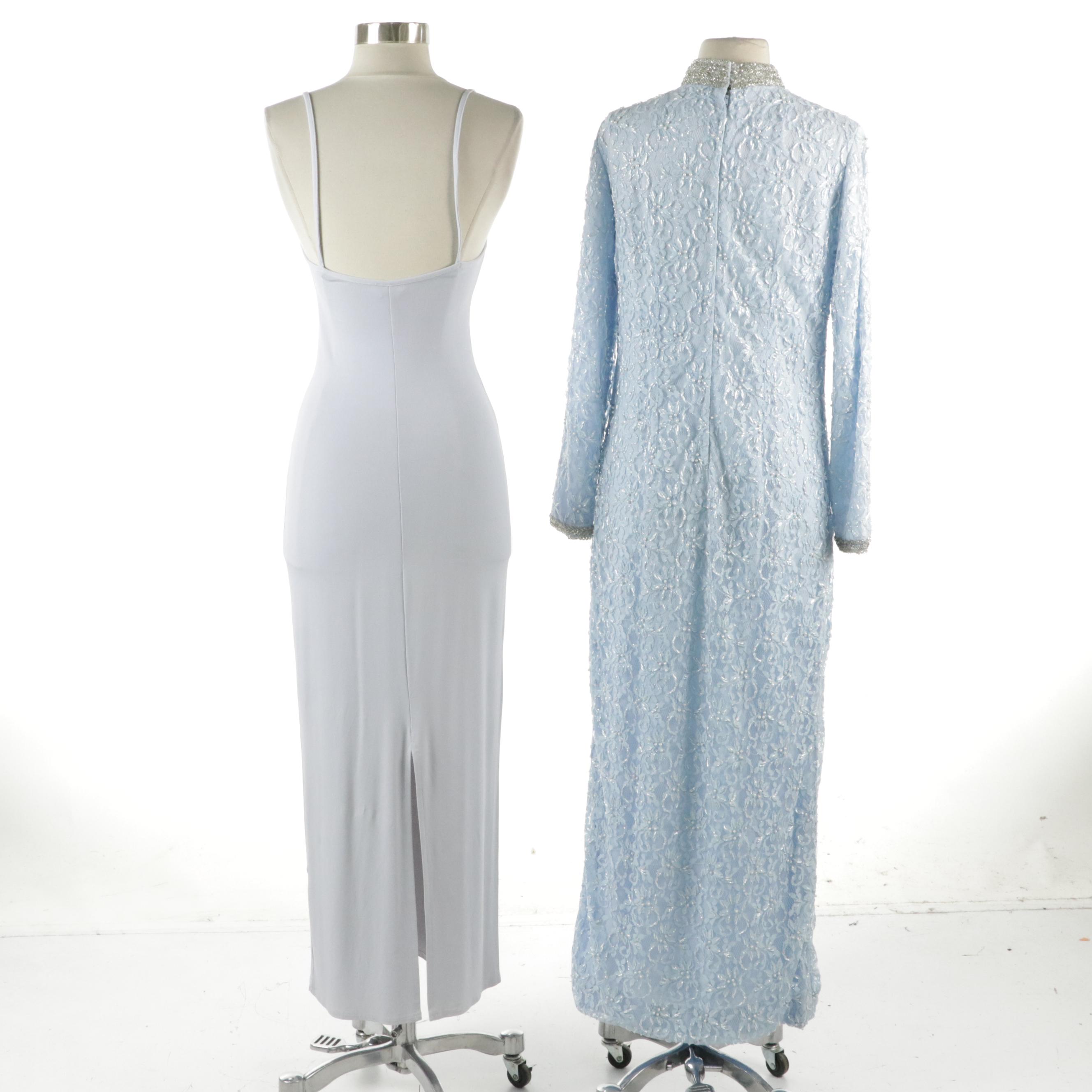 Michel Stephén Jersey Slip Dress and Jean Paton Beaded Lace Column Gown