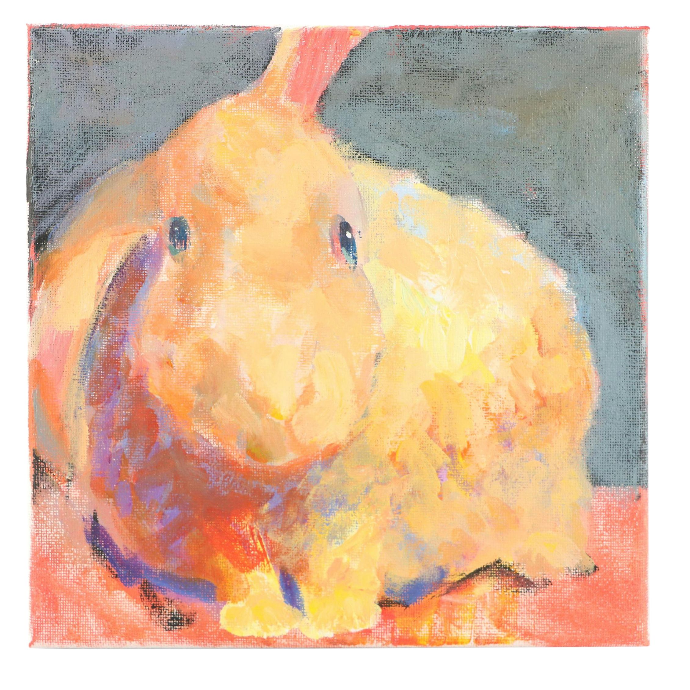 Elle Raines Stylized Acrylic Painting "Bunny," 21st Century