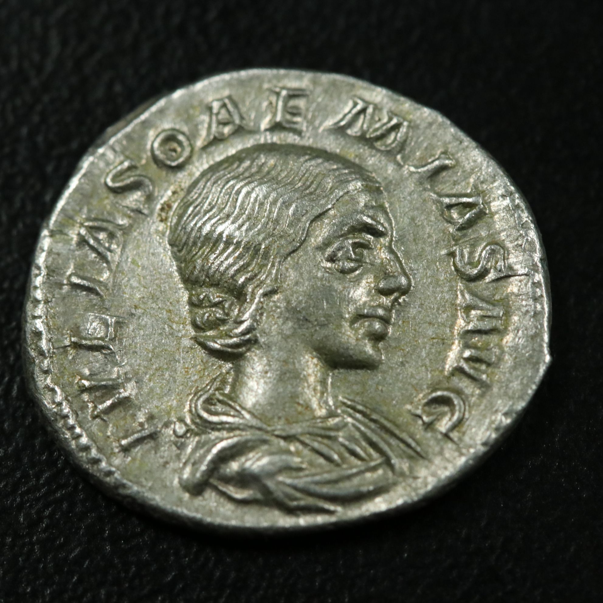 Ancient Roman Imperial AR Denarius Coin of Julia Soaemias, ca. 220 A.D.