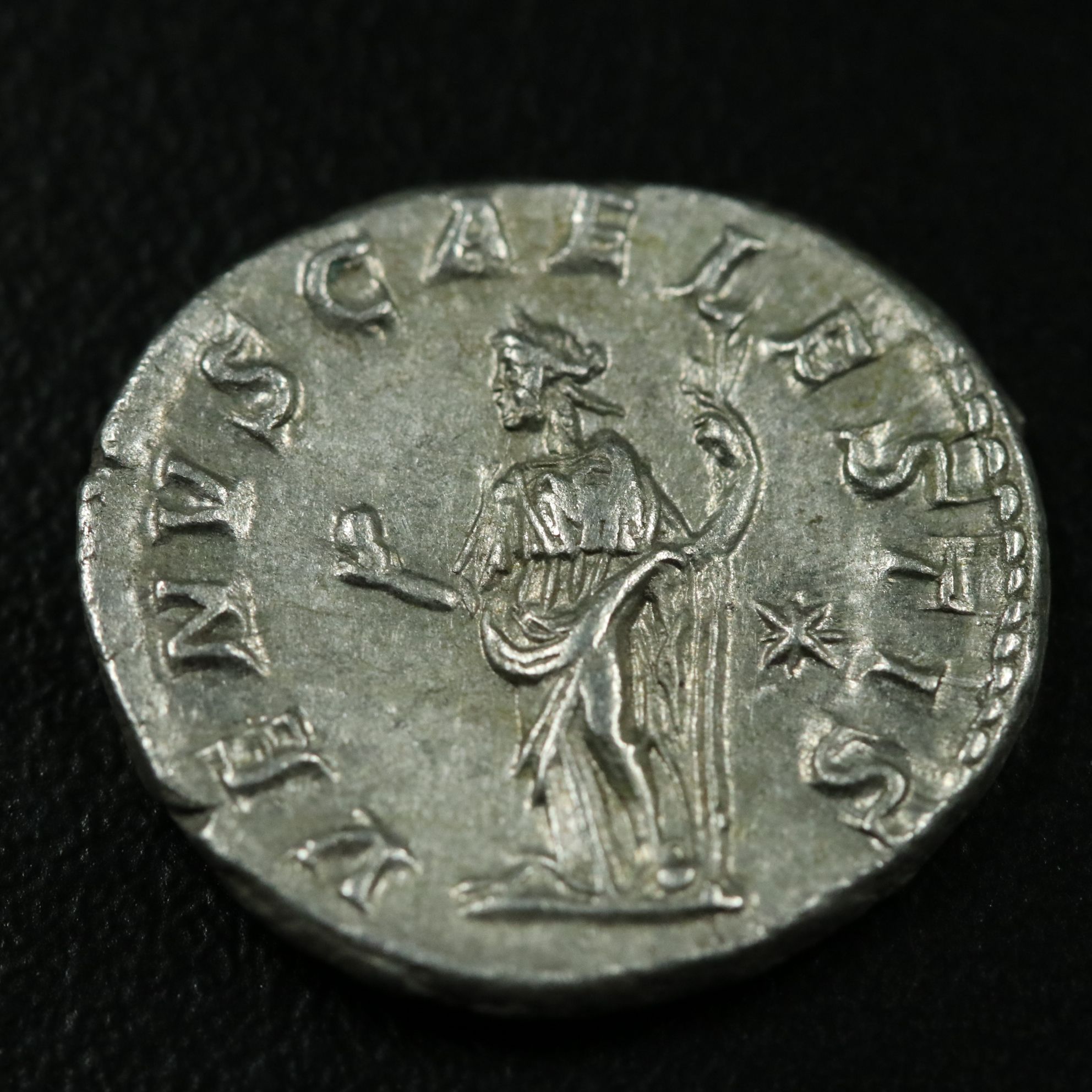 Ancient Roman Imperial AR Denarius Coin of Julia Soaemias, ca. 220 A.D.