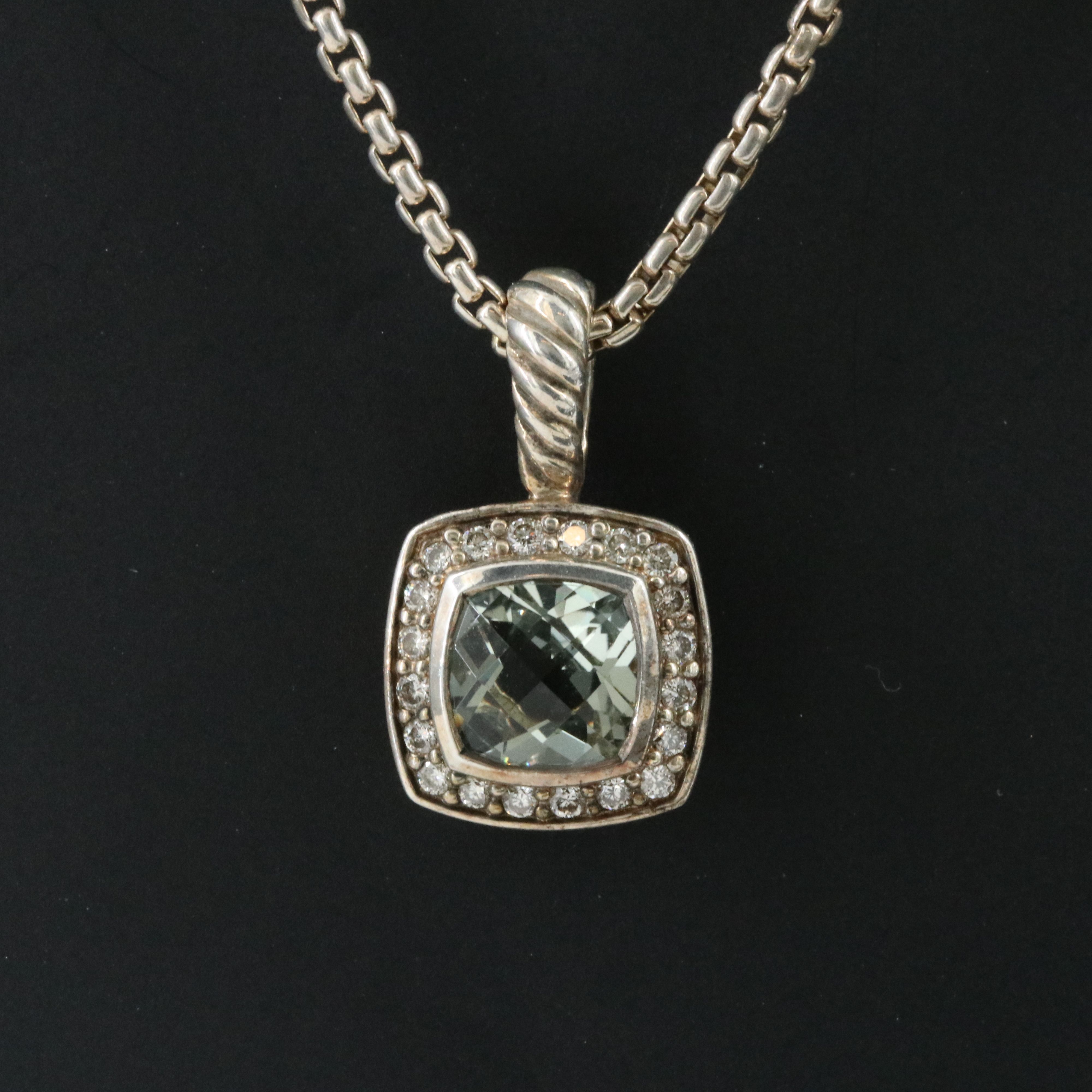 David Yurman Albion Sterling Prasiolite and Diamond Pendant Necklace
