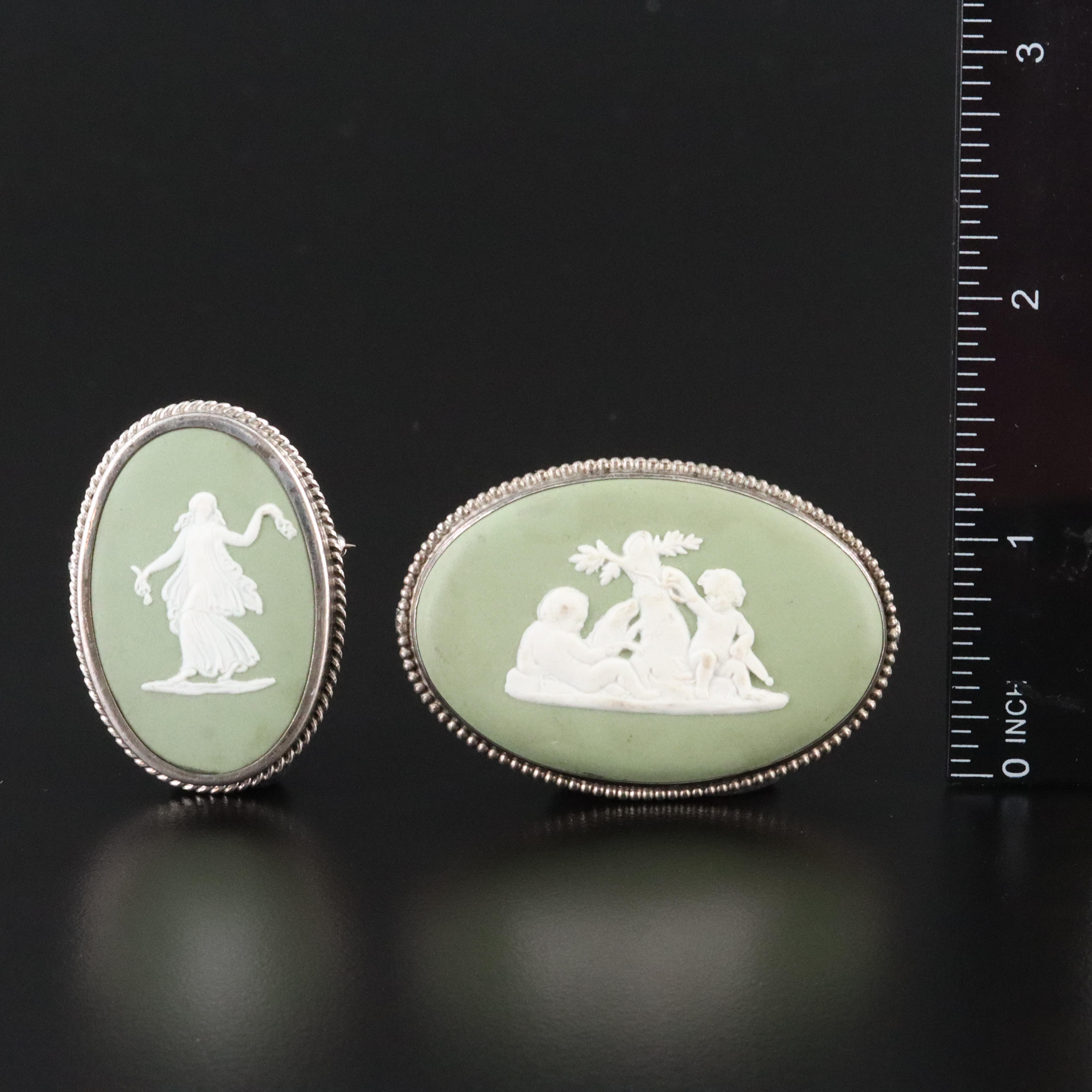 Wedgwood Sterling Jasperware Greco-Roman Themed Brooches