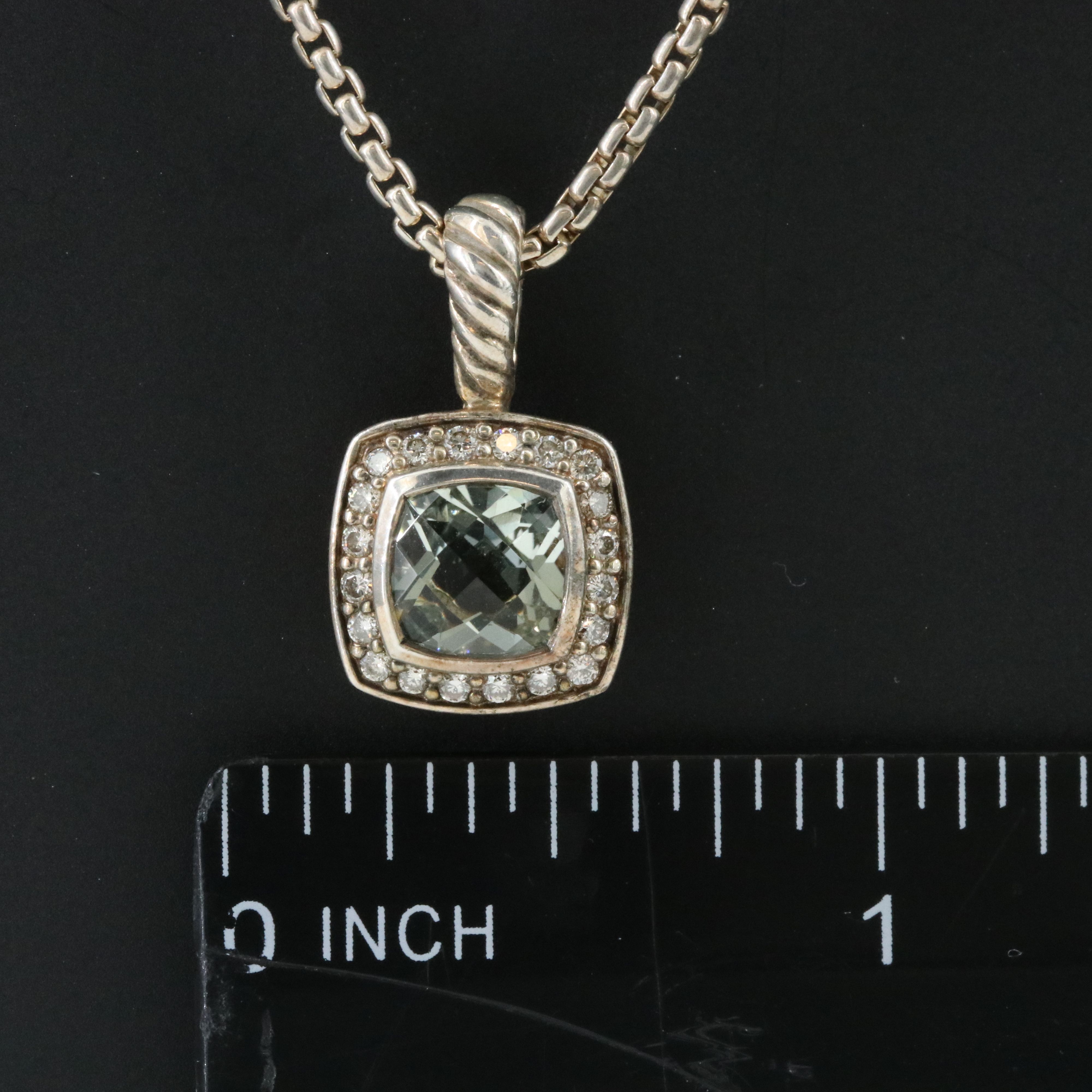David Yurman Albion Sterling Prasiolite and Diamond Pendant Necklace