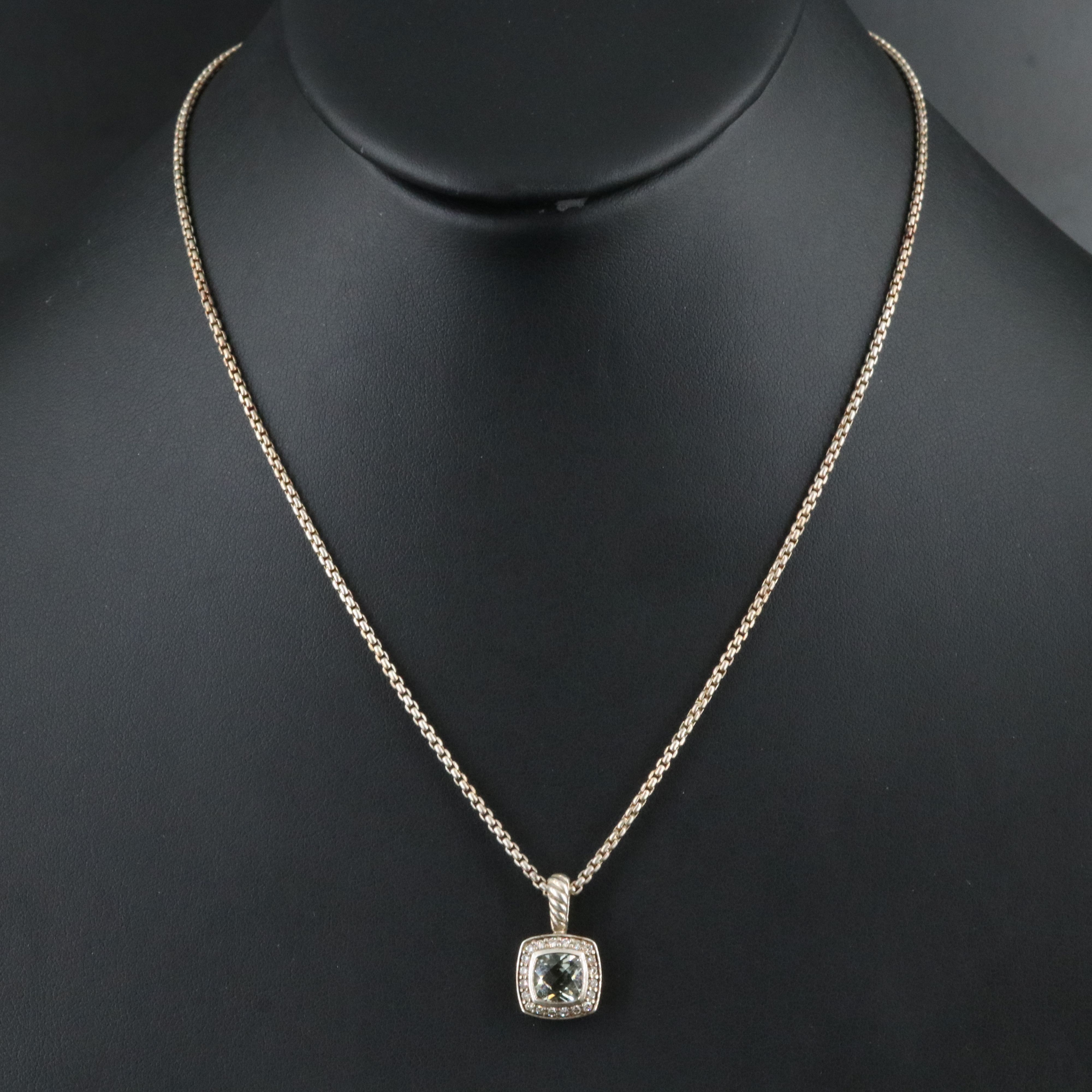 David Yurman Albion Sterling Prasiolite and Diamond Pendant Necklace