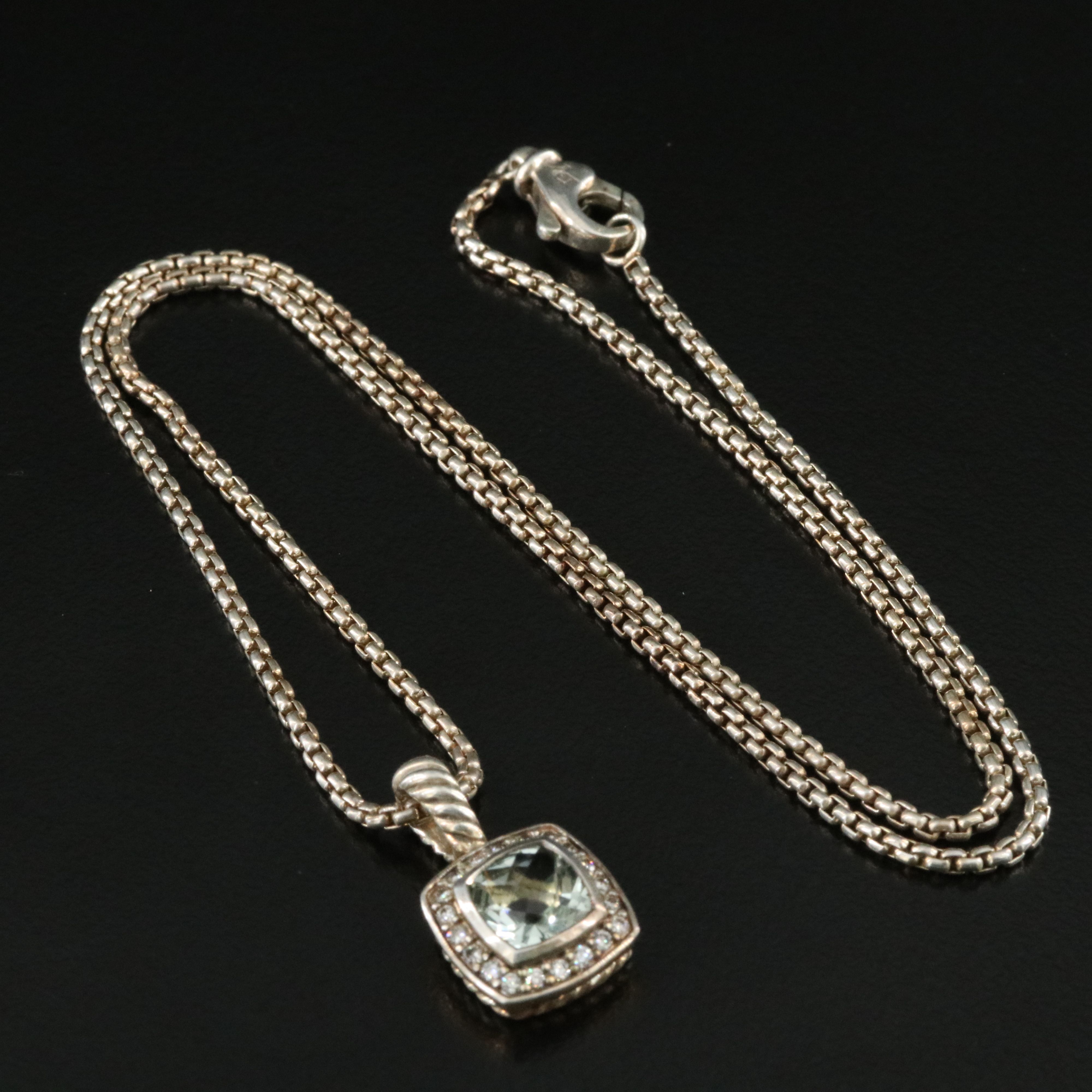 David Yurman Albion Sterling Prasiolite and Diamond Pendant Necklace