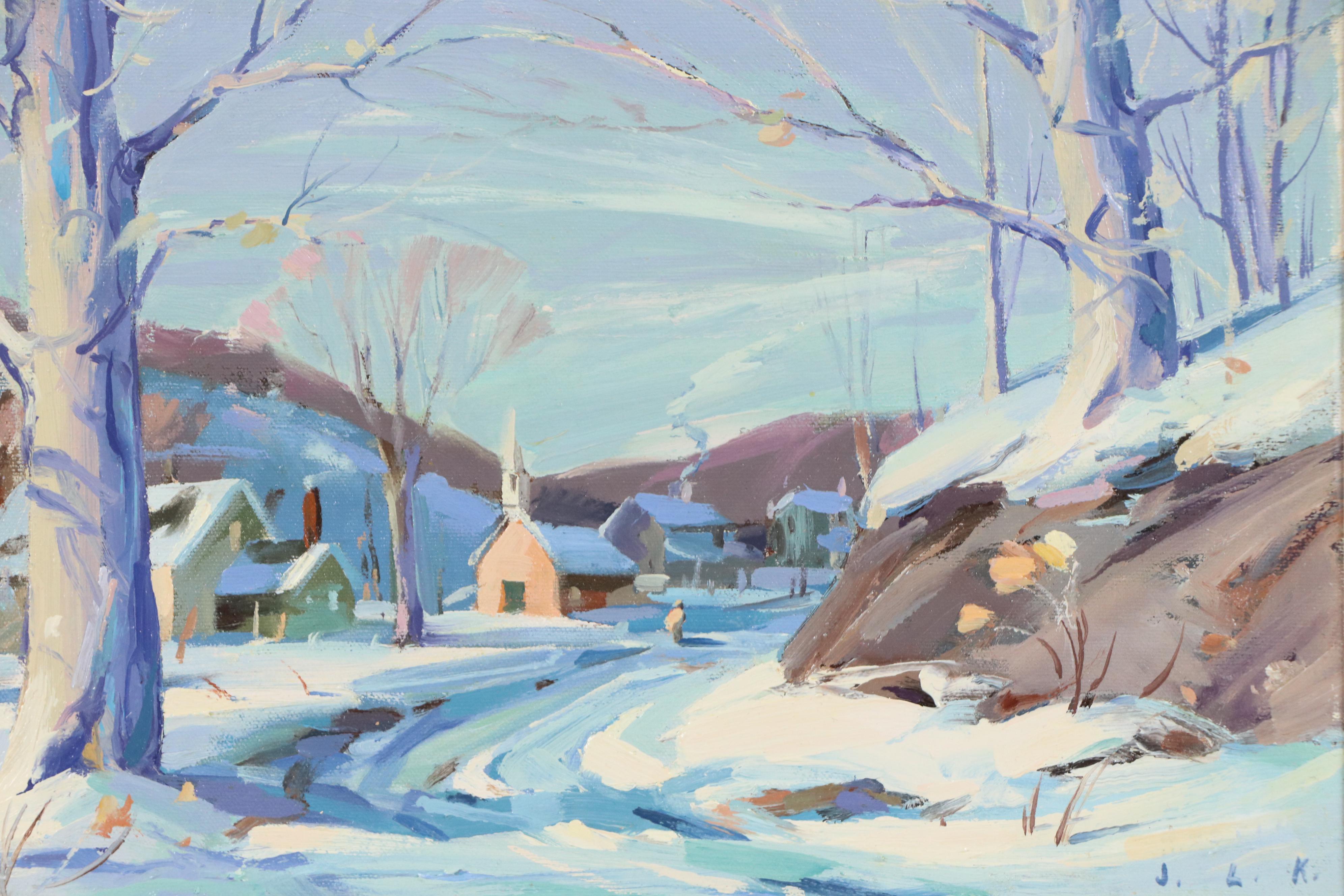 Justin L. Kilbourne Winter Village Landscape Oil Painting
