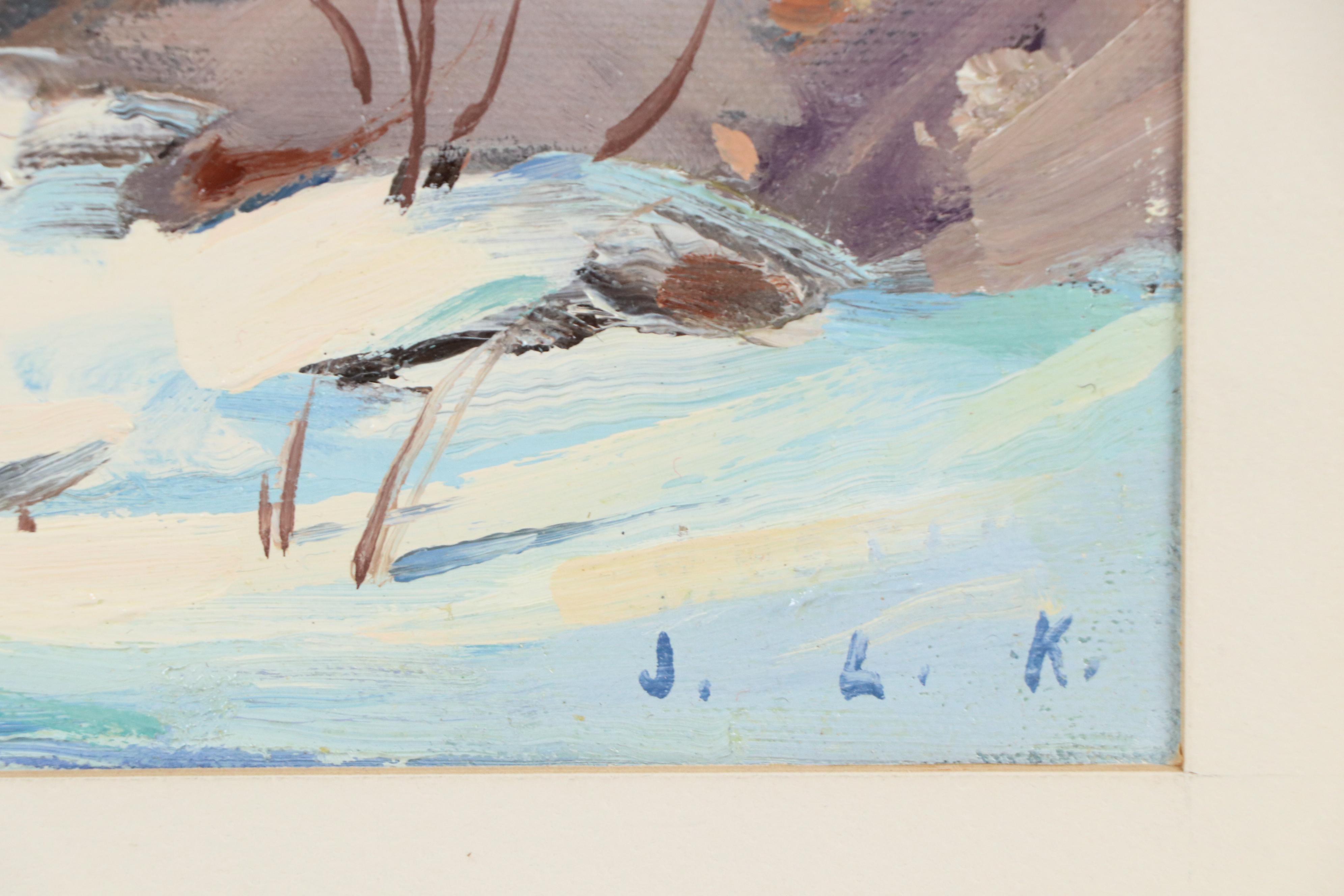 Justin L. Kilbourne Winter Village Landscape Oil Painting