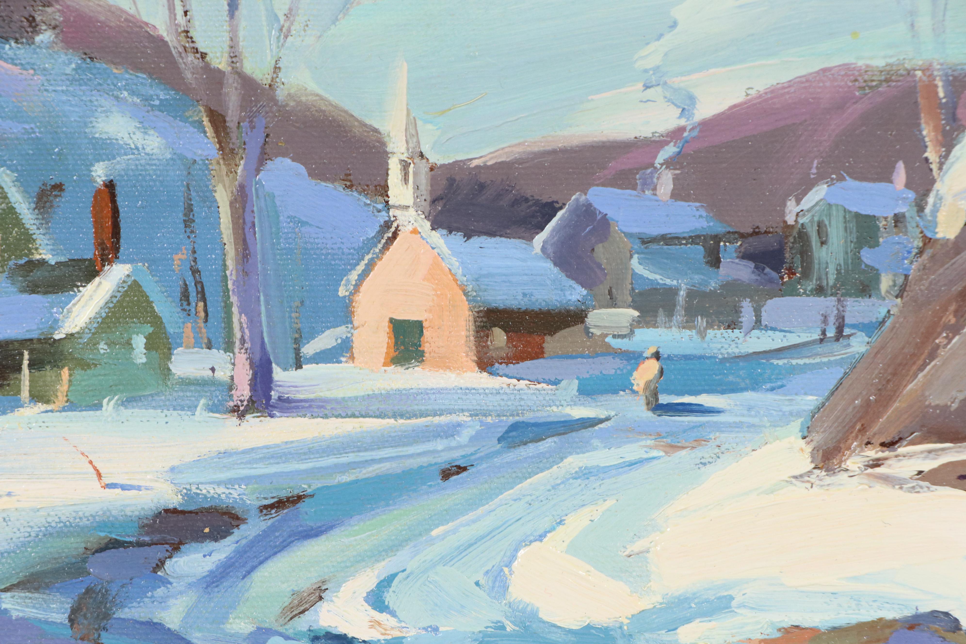 Justin L. Kilbourne Winter Village Landscape Oil Painting