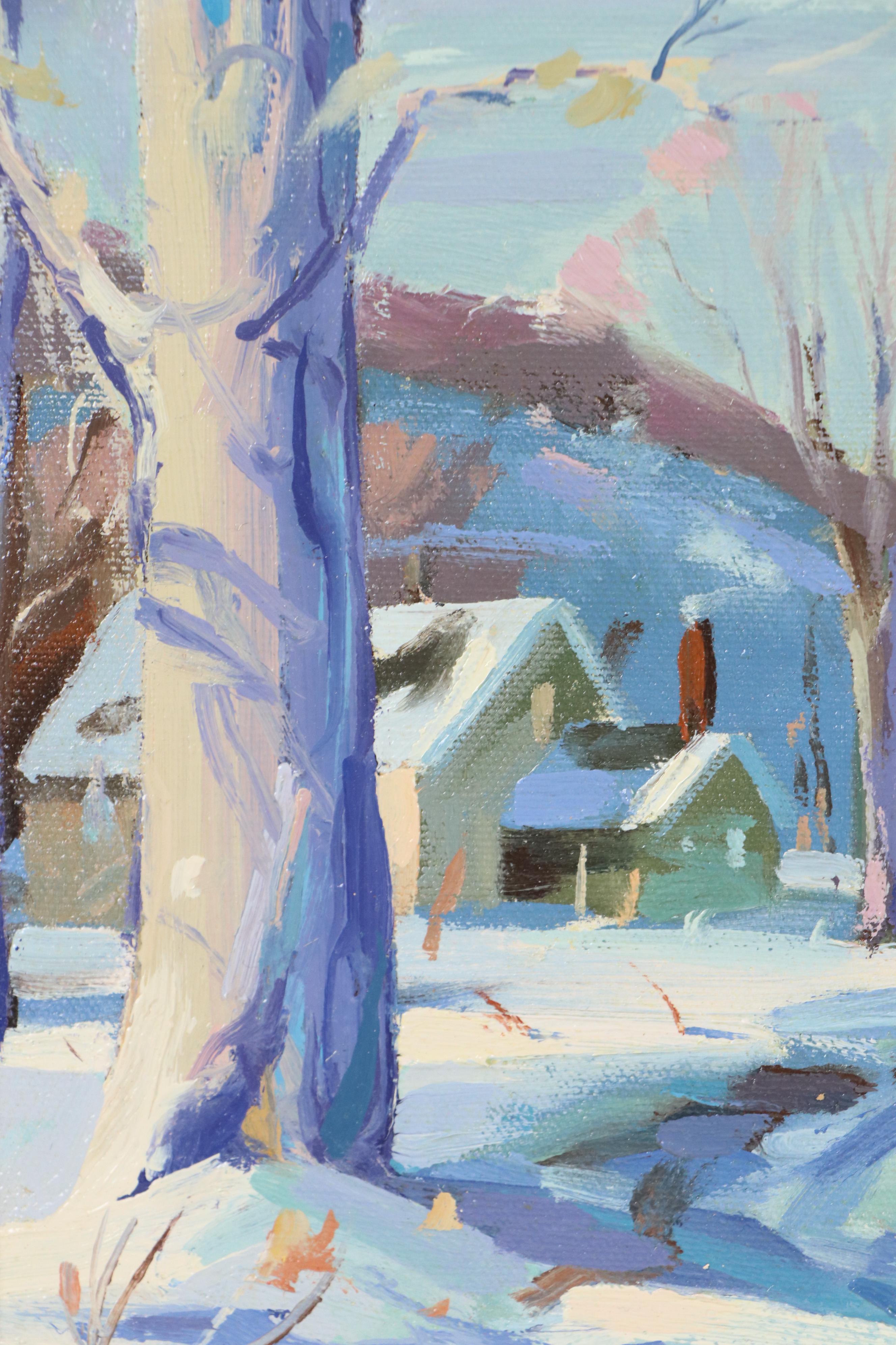 Justin L. Kilbourne Winter Village Landscape Oil Painting