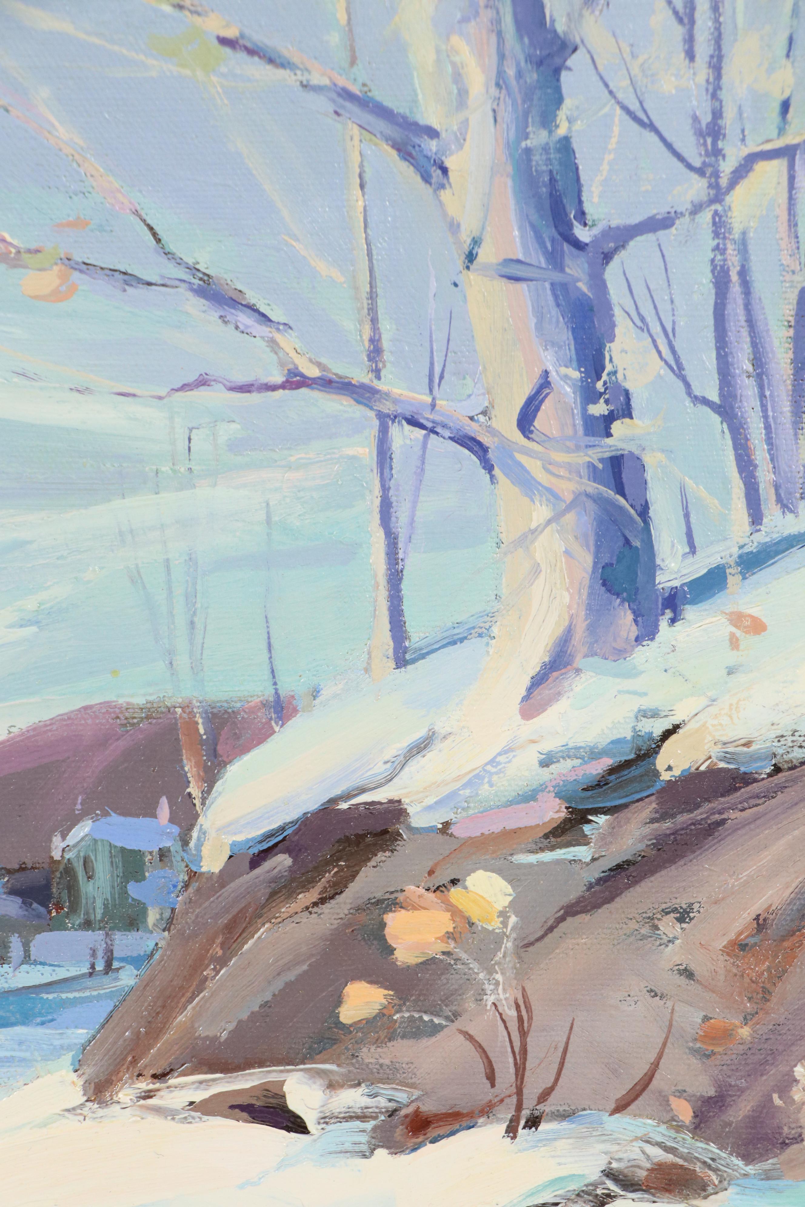 Justin L. Kilbourne Winter Village Landscape Oil Painting