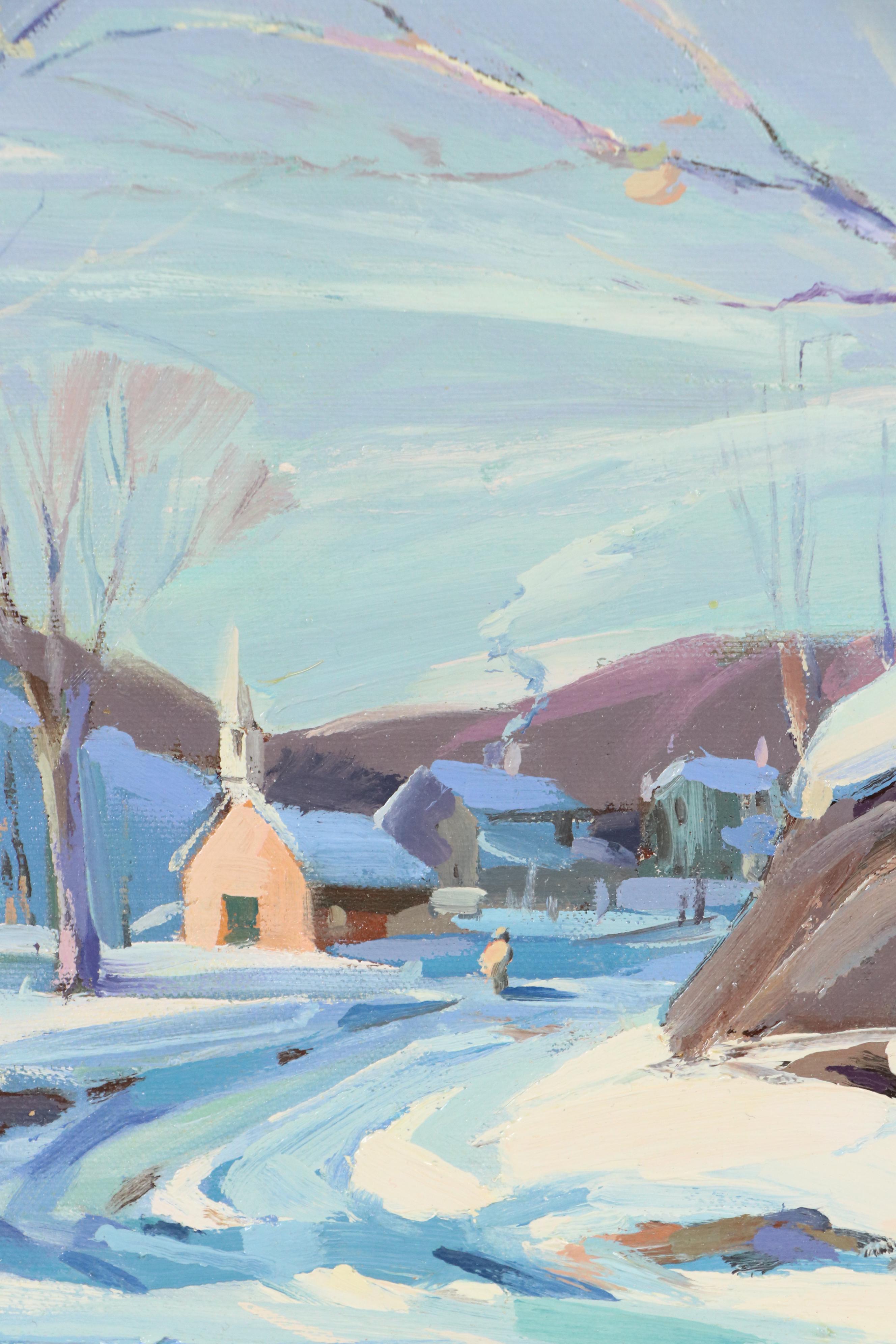 Justin L. Kilbourne Winter Village Landscape Oil Painting