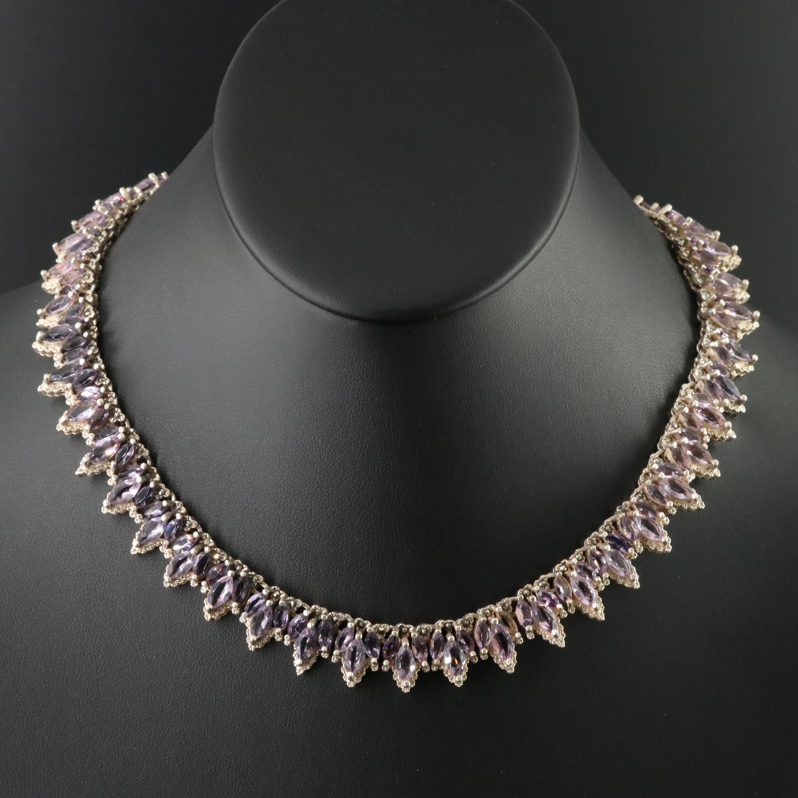 Sterling Lavender Glass Necklace