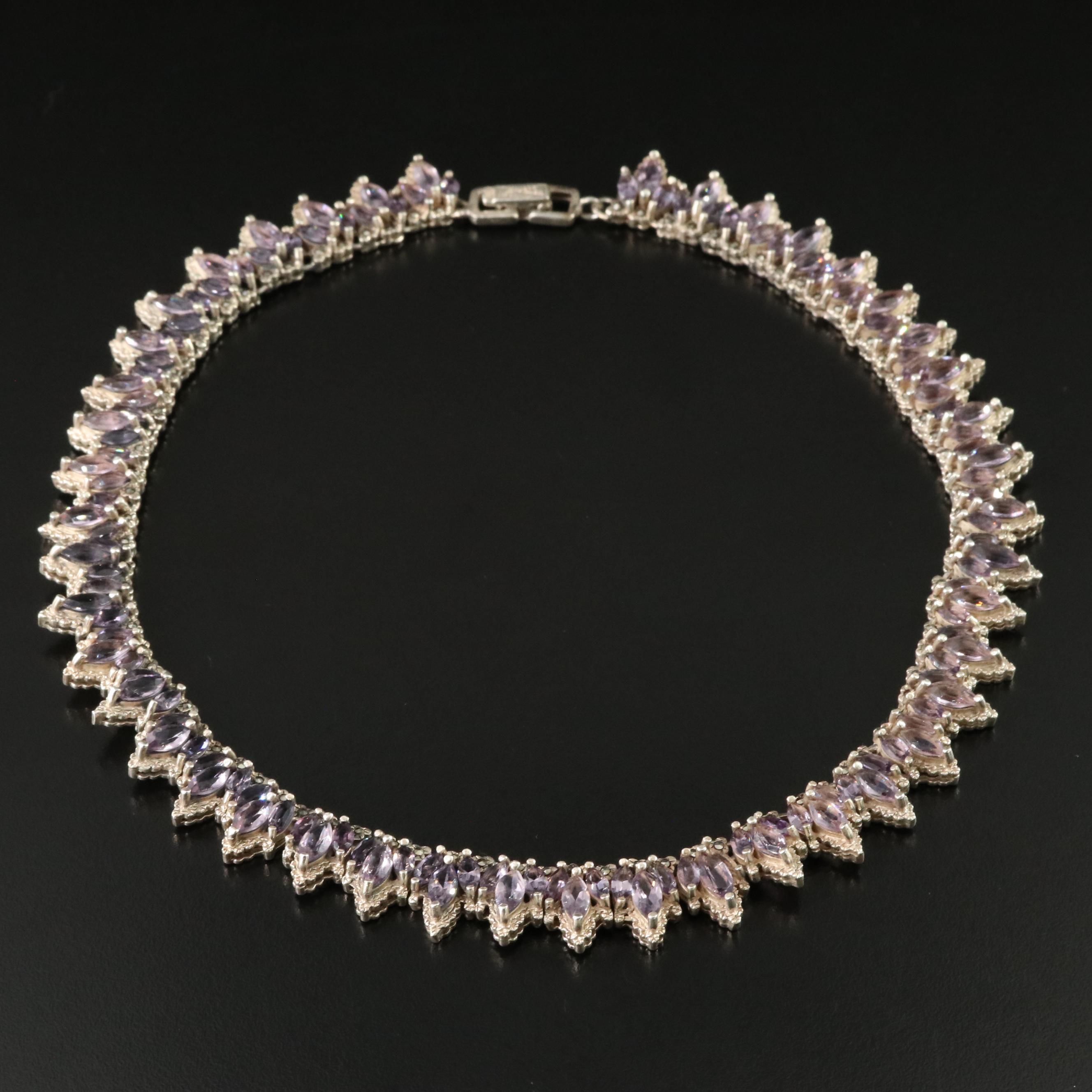 Sterling Lavender Glass Necklace