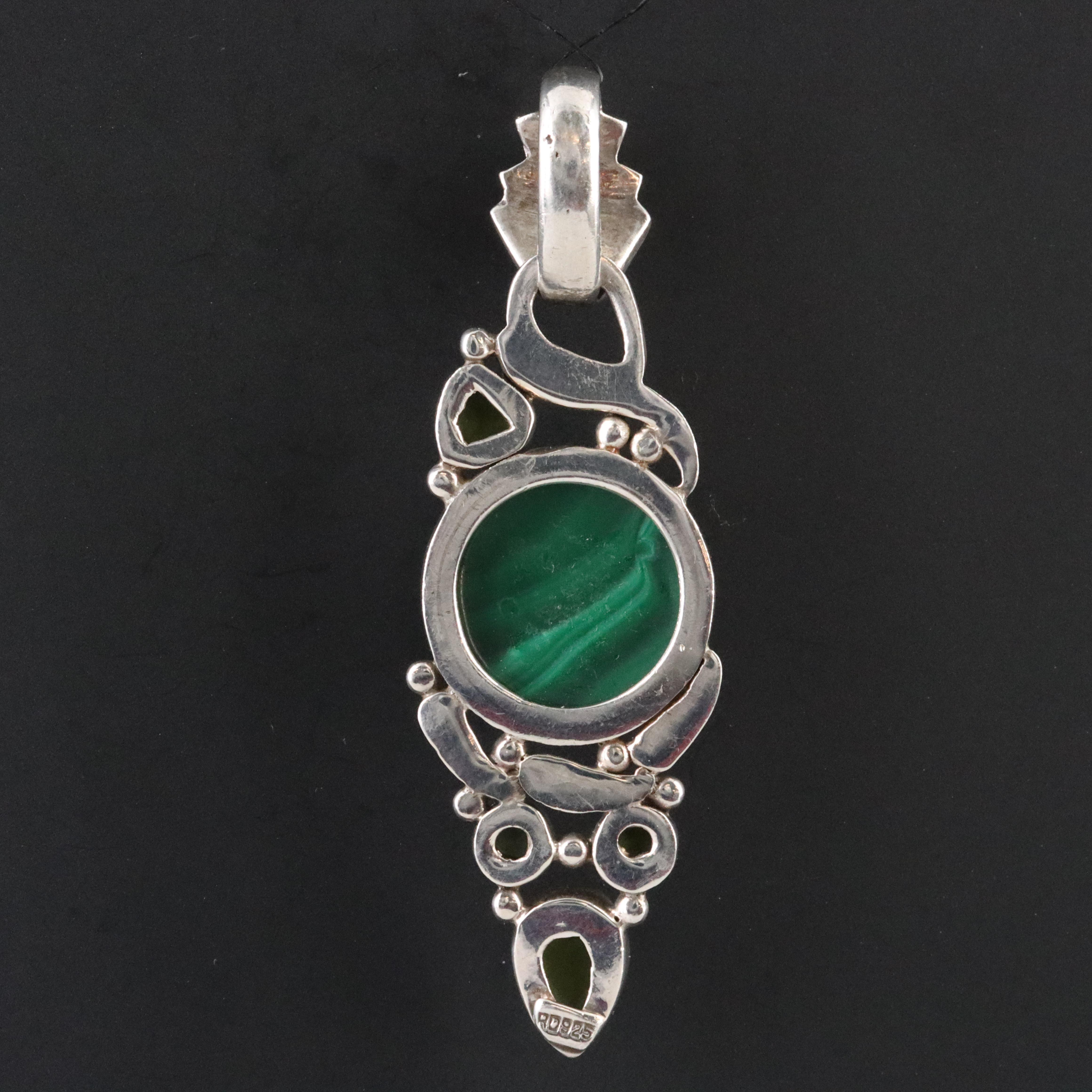 Sterling Malachite and Glass Pendant