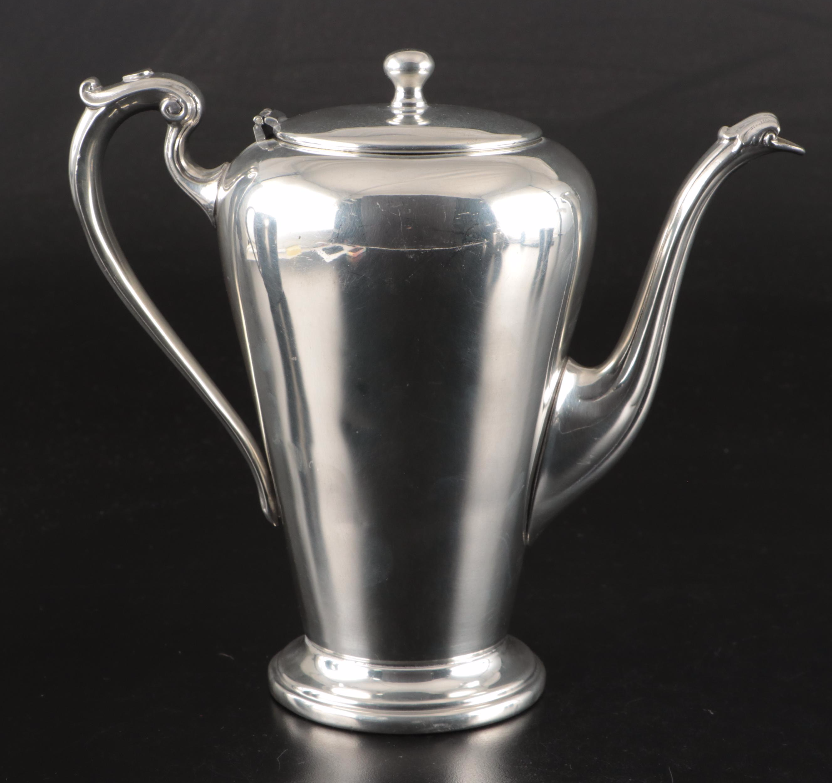 Art Deco Style Coffee Pots with Other Pewter and Table Accessories