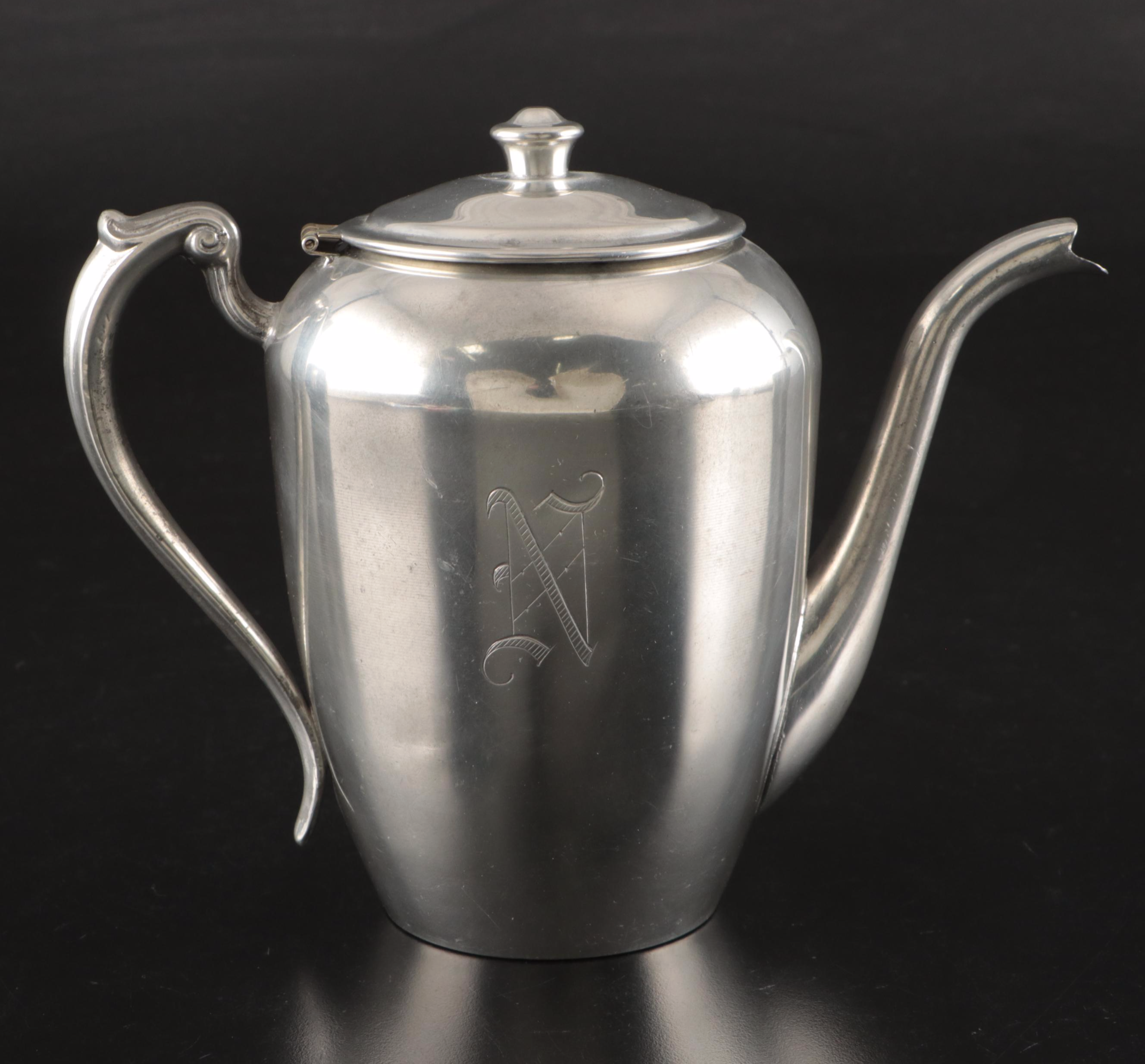 Art Deco Style Coffee Pots with Other Pewter and Table Accessories