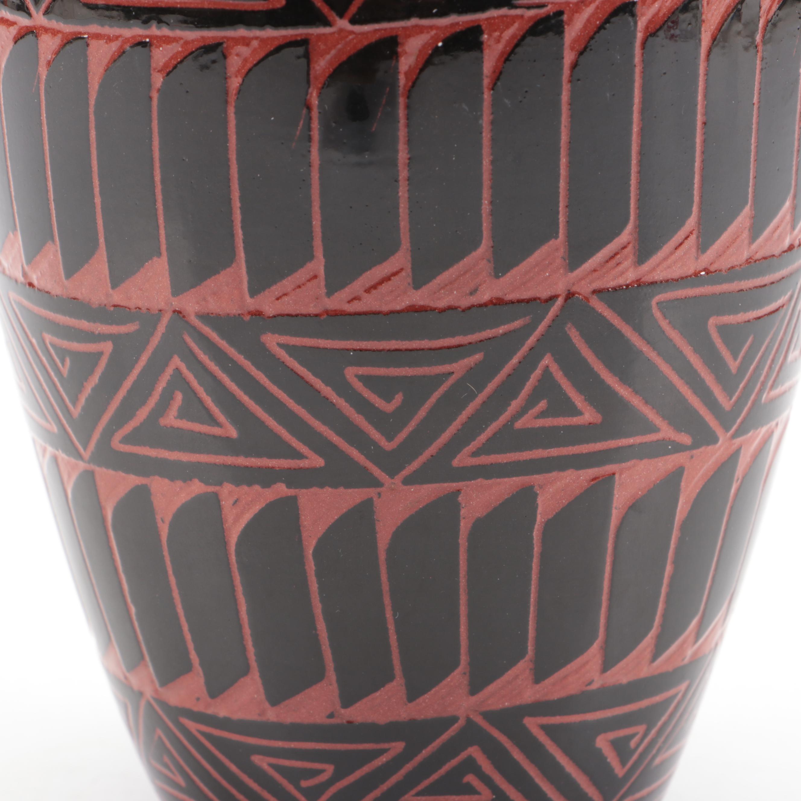 Priscilla Benally & Melvin Chavez Navajo Sgraffito Art Pottery Vase, 2001