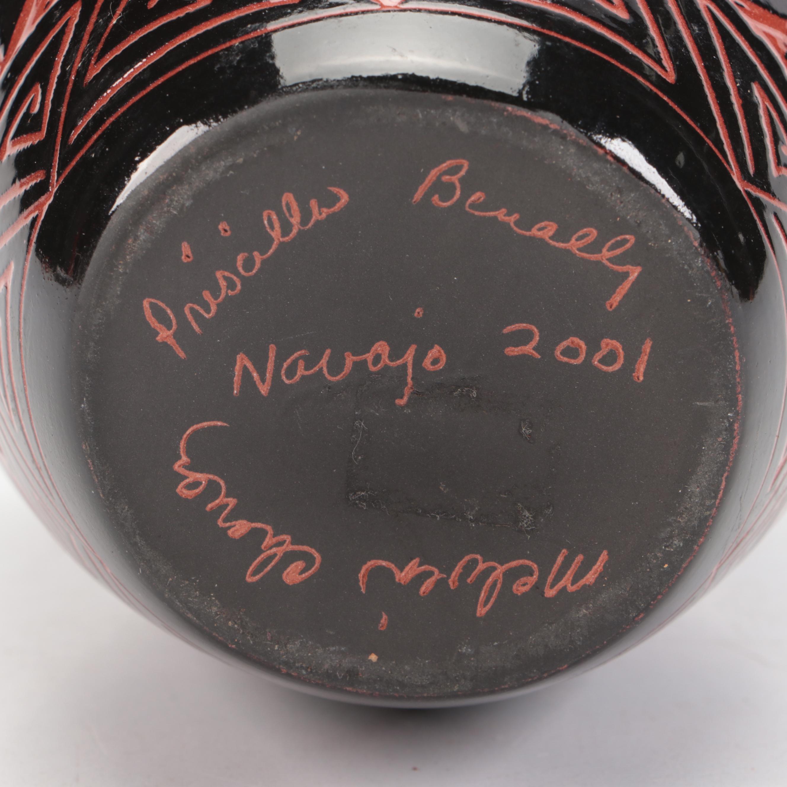 Priscilla Benally & Melvin Chavez Navajo Sgraffito Art Pottery Vase, 2001