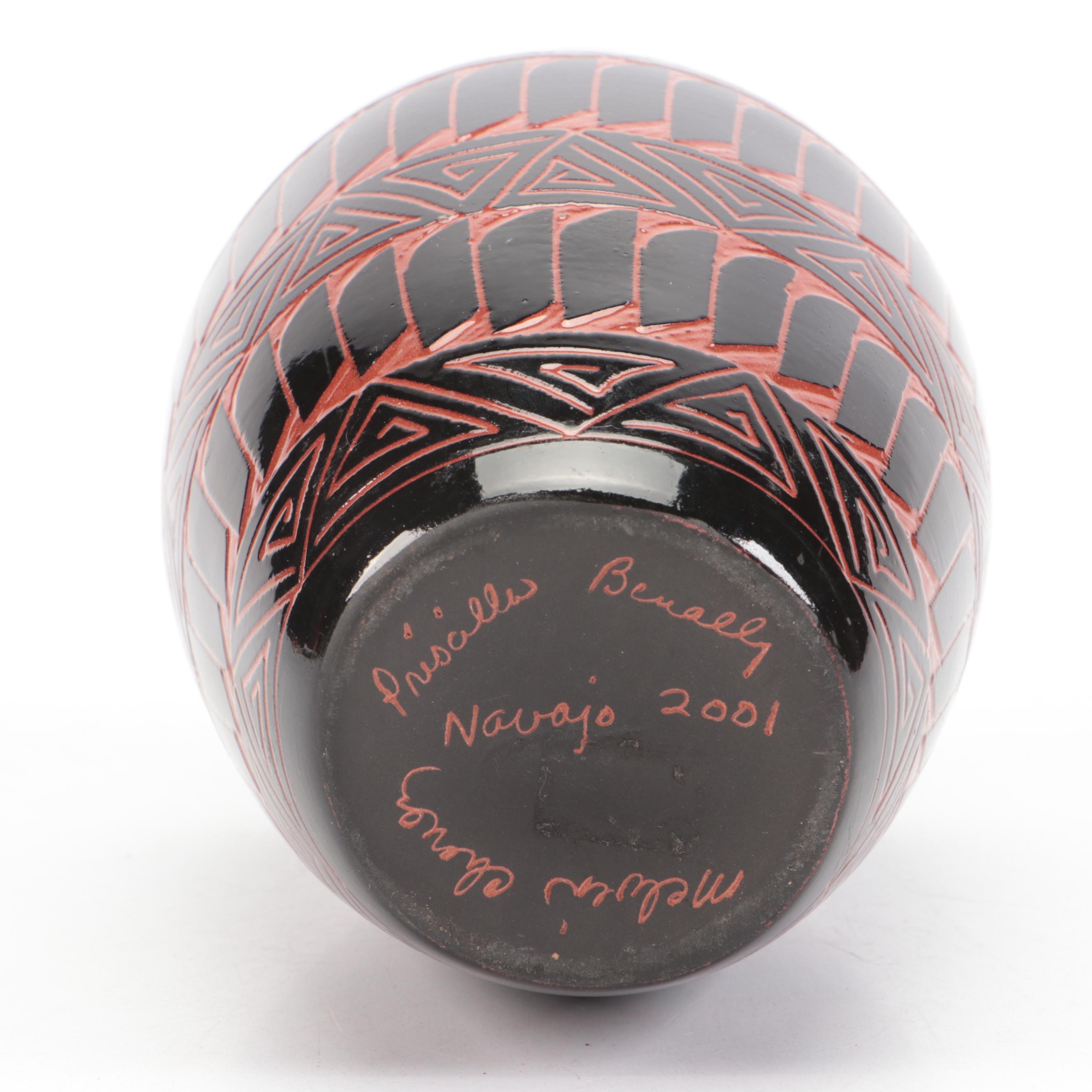 Priscilla Benally & Melvin Chavez Navajo Sgraffito Art Pottery Vase, 2001
