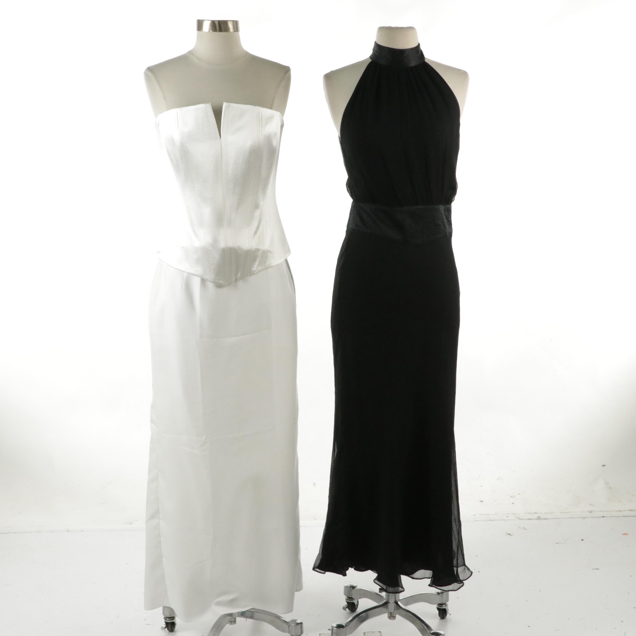 Dawn Stretton Two-Piece Corset Evening Dress and Other Silk Crepon Halter Gown