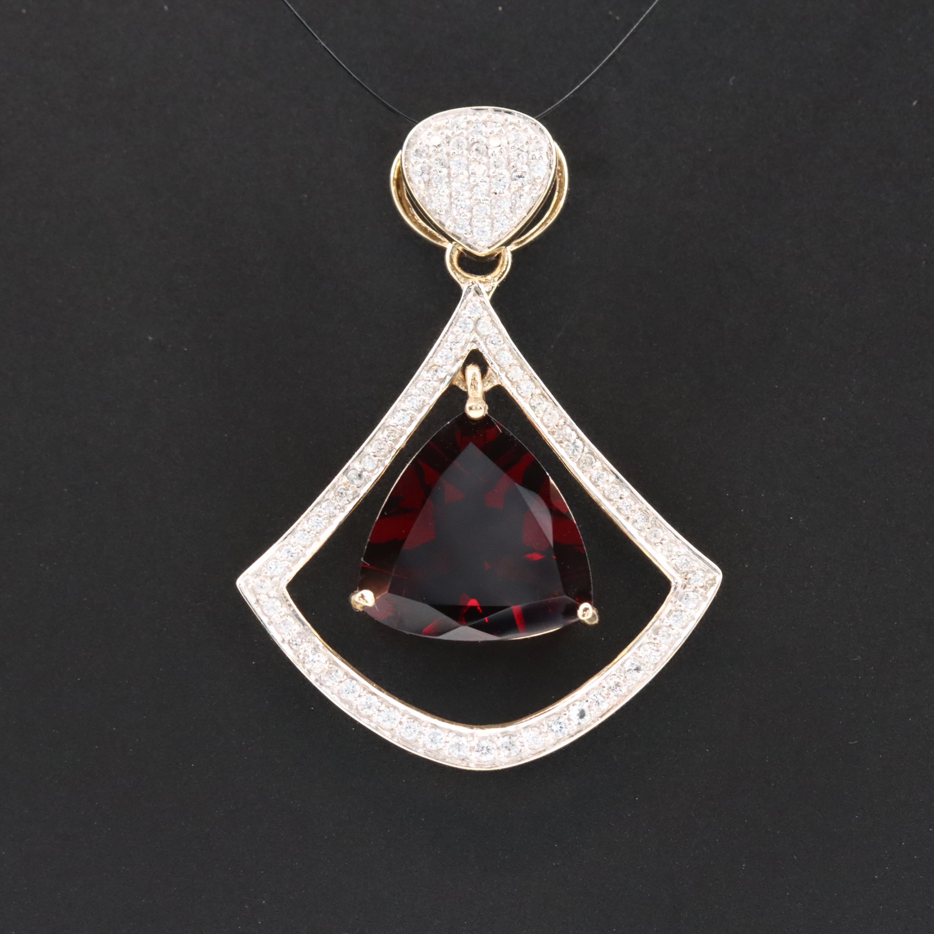 9K Garnet and White Zircon Pendant