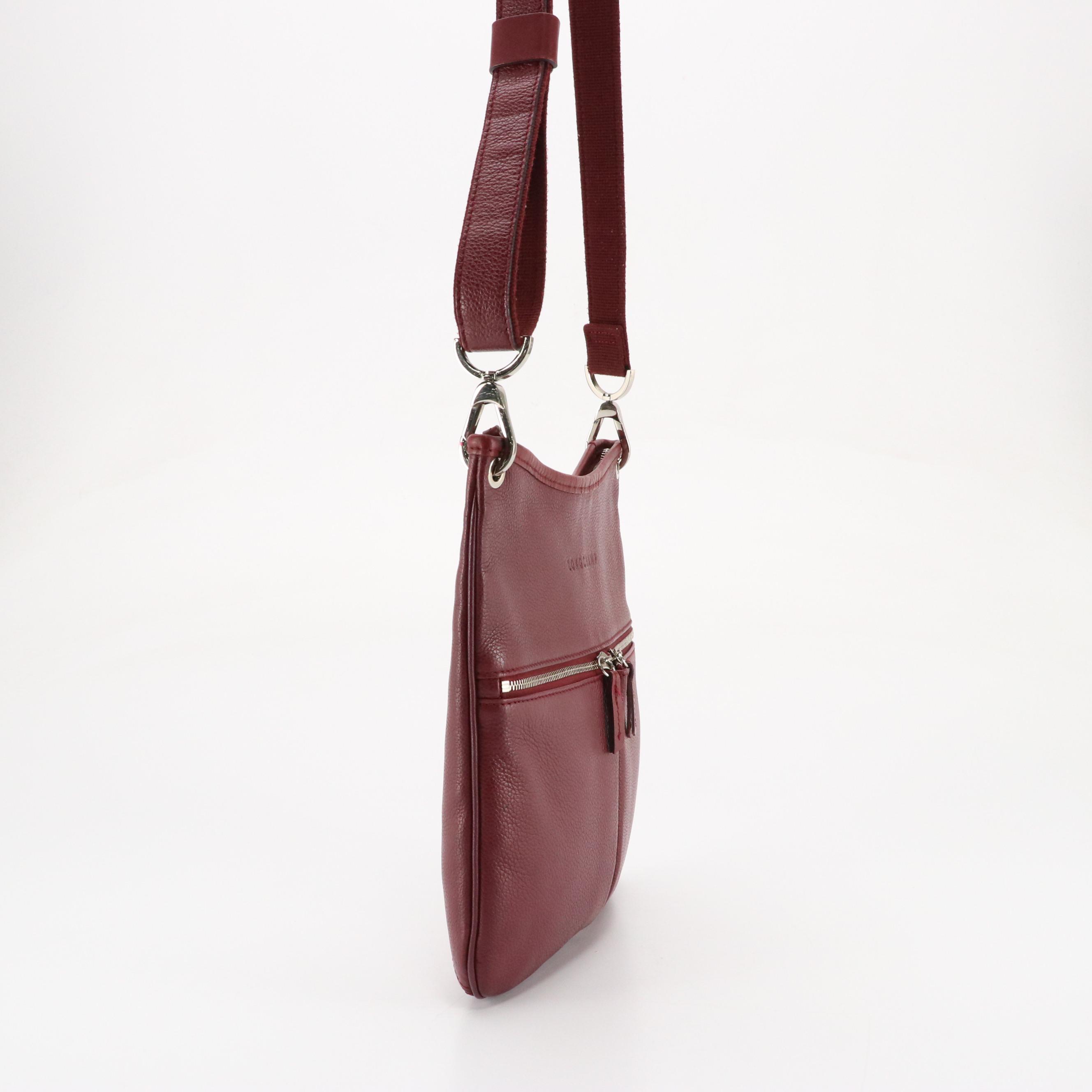 Longchamp Le Foulonné Crossbody Bag in Burgundy Drummed Leather