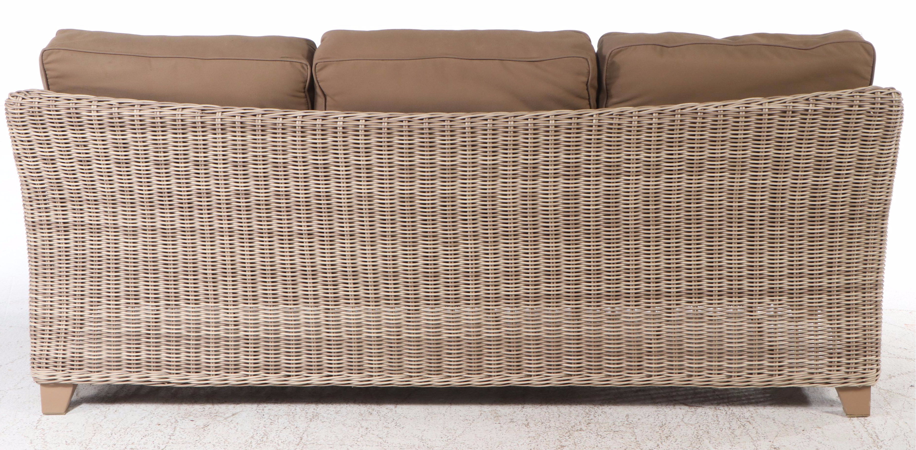 PE Rattan Sofa and Glass-Topped Coffee Table with Sunbrella Cushions
